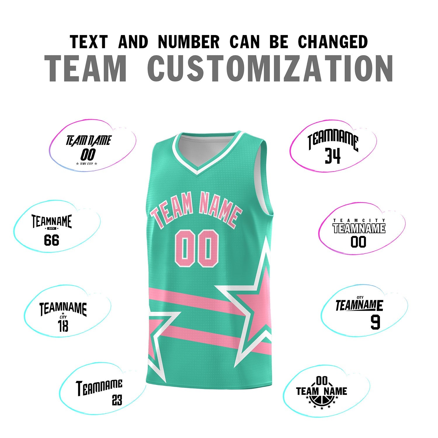 Custom Bright Green Basketball Kits With Light Pink Star Pattern And Double Lines
