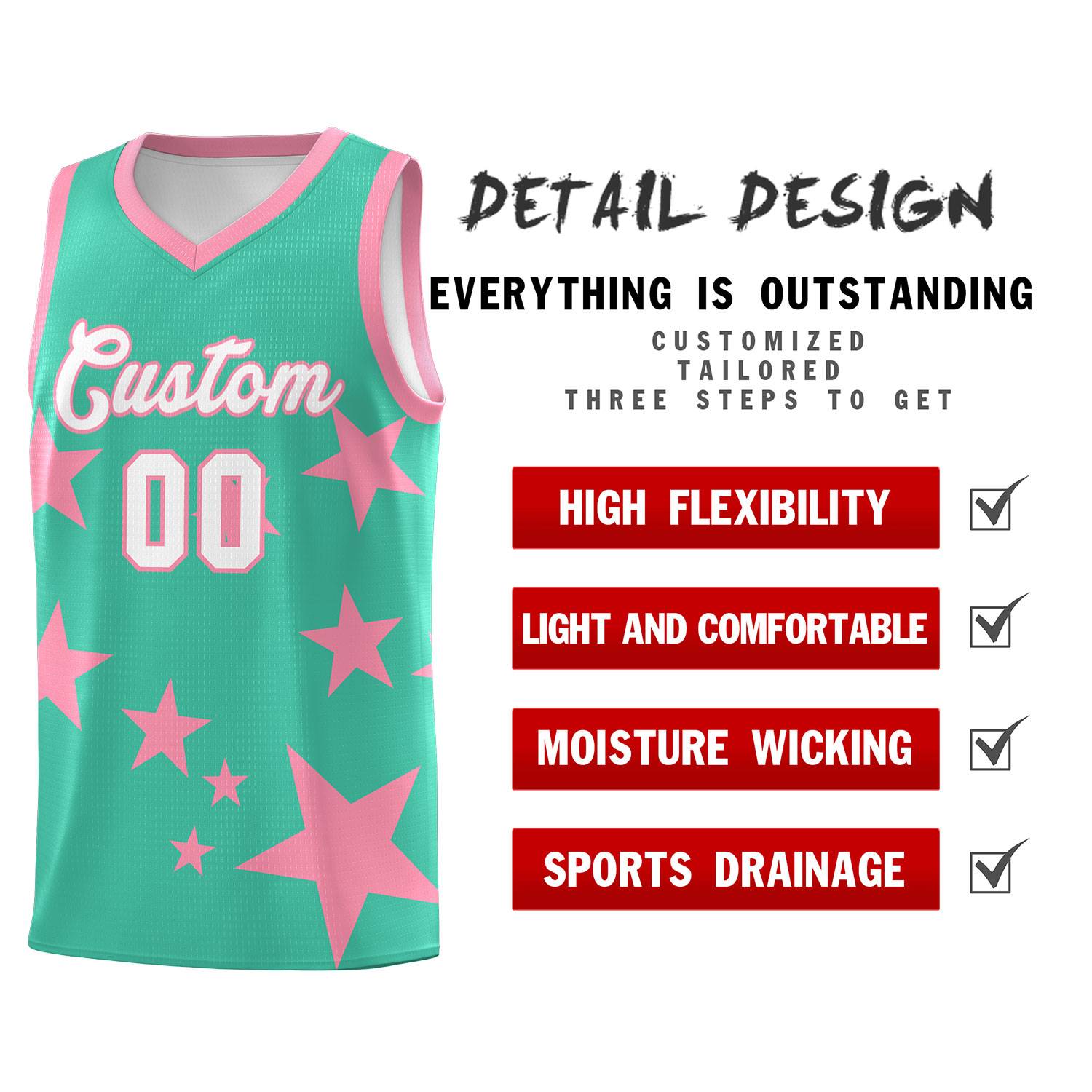 Custom Bright Green Light Pink Graffiti Pattern Star Print Basketball Jersey Sets