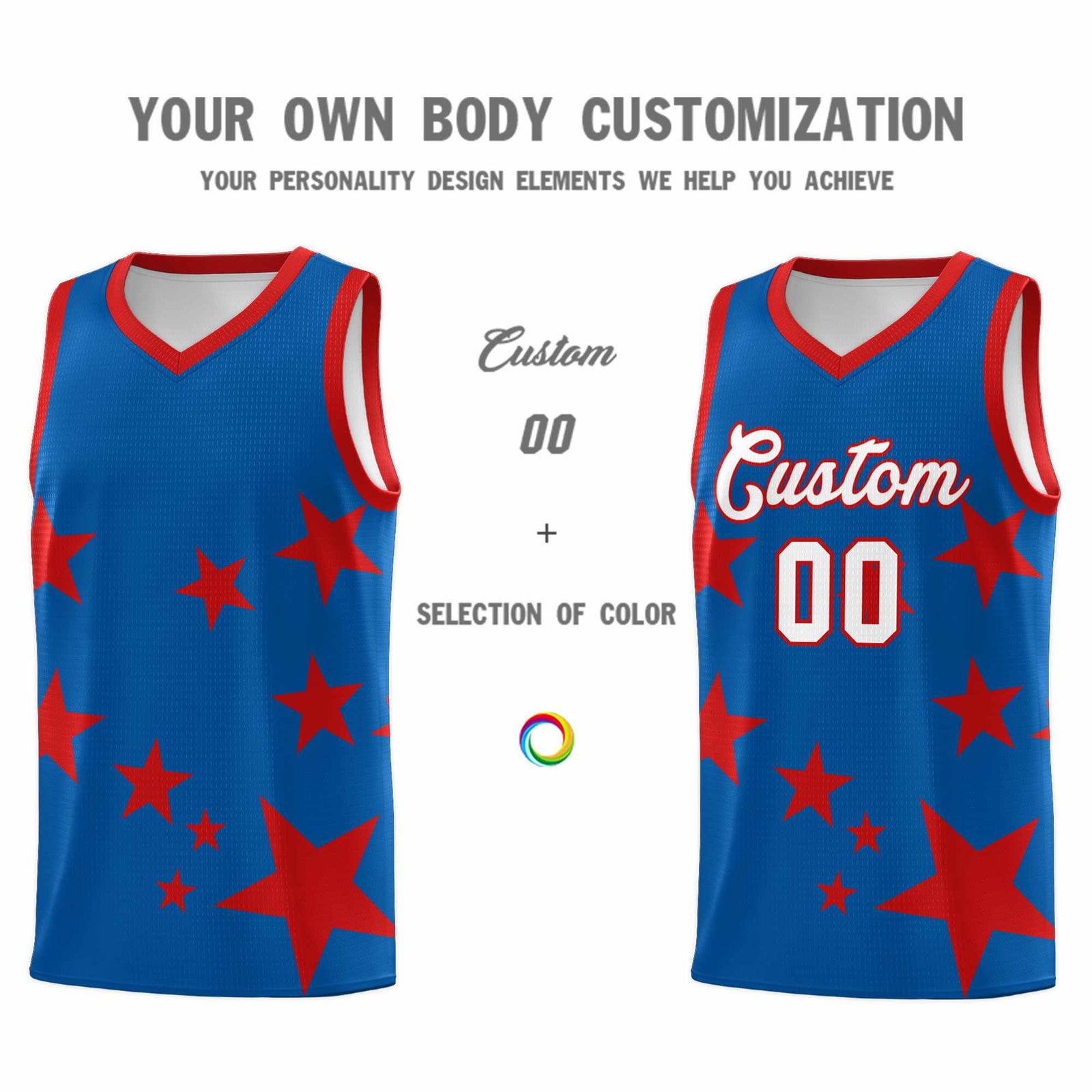 Custom Royal Red Graffiti Pattern Star Print Basketball Jersey Sets