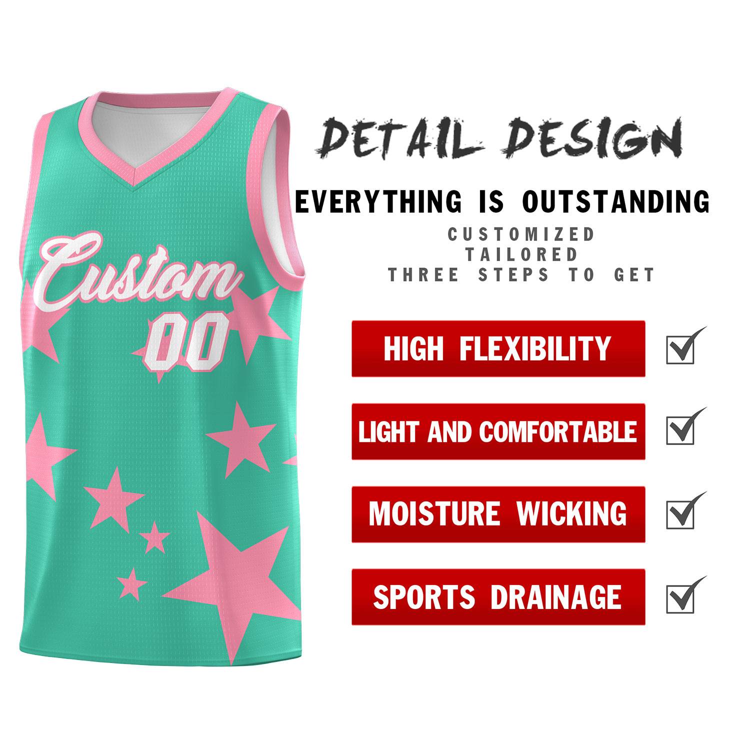 Custom Bright Green Light Pink Graffiti Pattern Star Print Basketball Jersey Sets