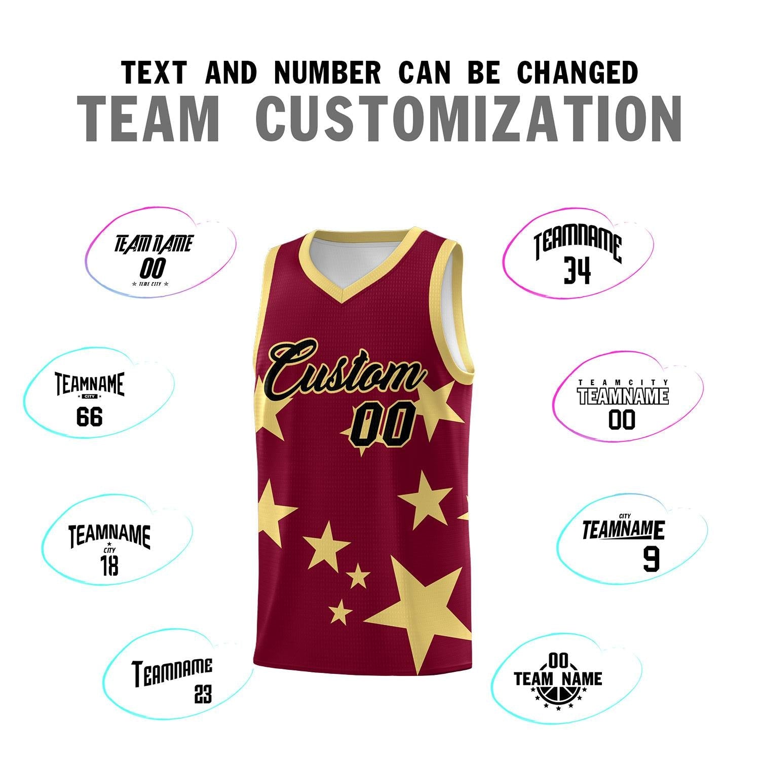 Custom Crimson Khaki Graffiti Pattern Star Print Basketball Jersey Sets