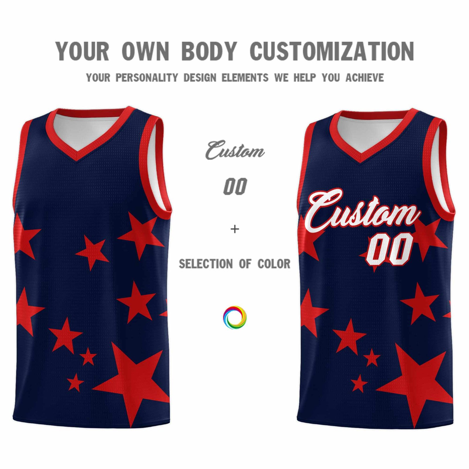 Custom Navy Red Graffiti Pattern Star Print Basketball Jersey Sets