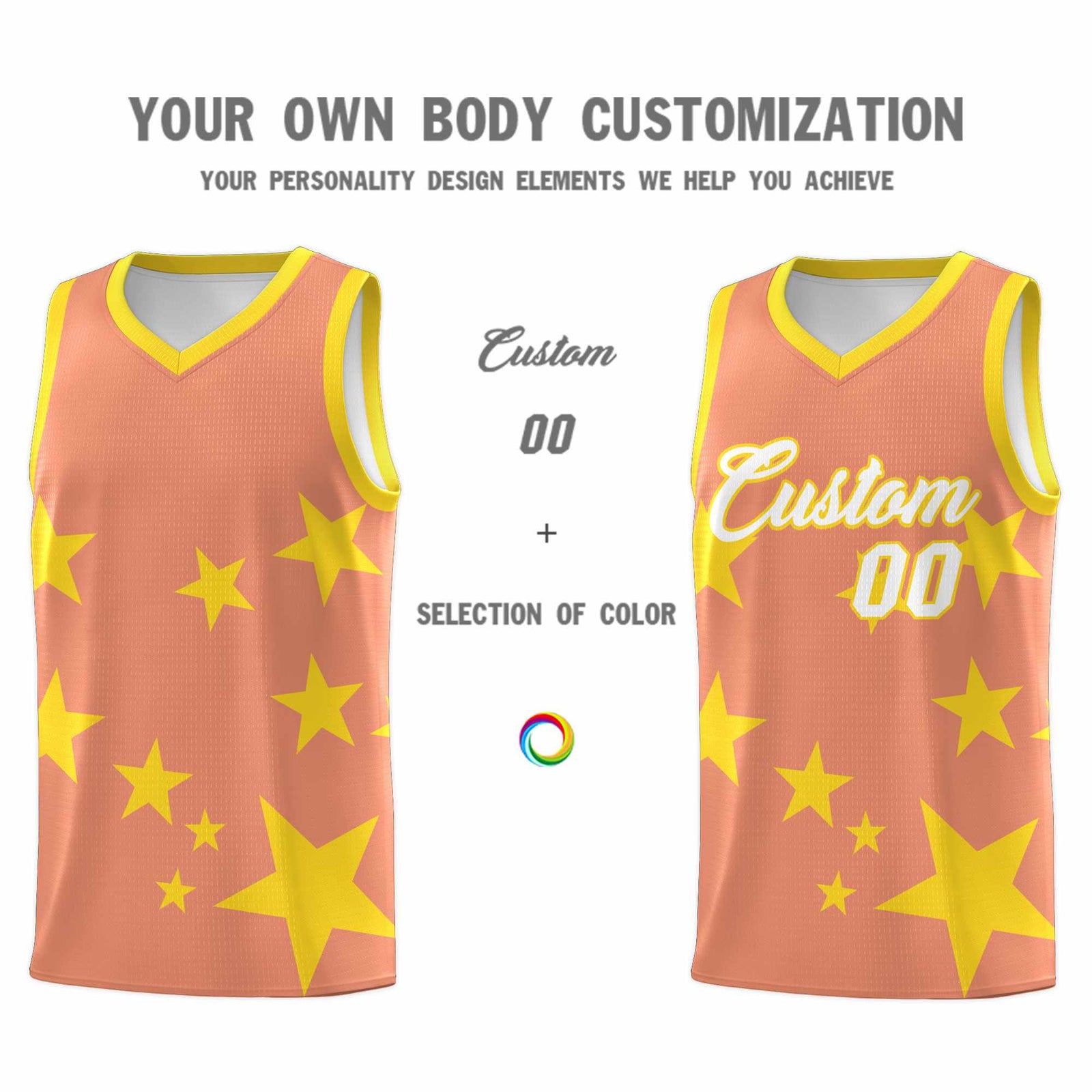 Custom Light Orange Gold Graffiti Pattern Star Print Basketball Jersey Sets