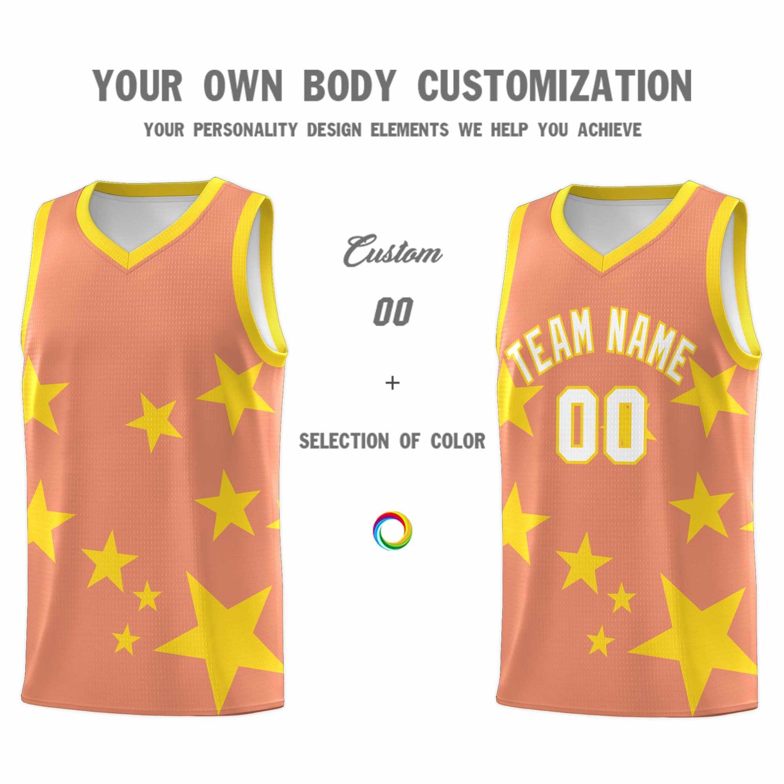 Custom Light Orange Gold Graffiti Pattern Star Print Basketball Jersey Sets