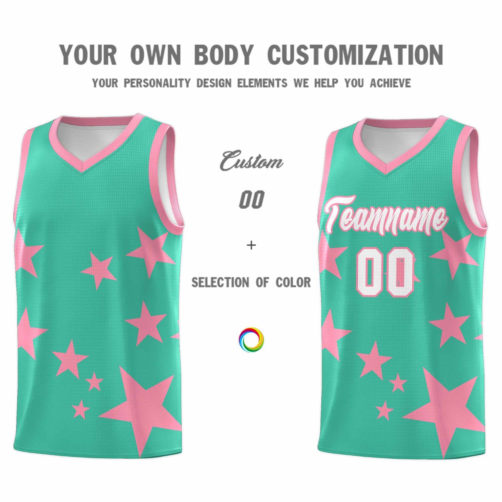 Custom Bright Green Light Pink Graffiti Pattern Star Print Basketball Jersey Sets