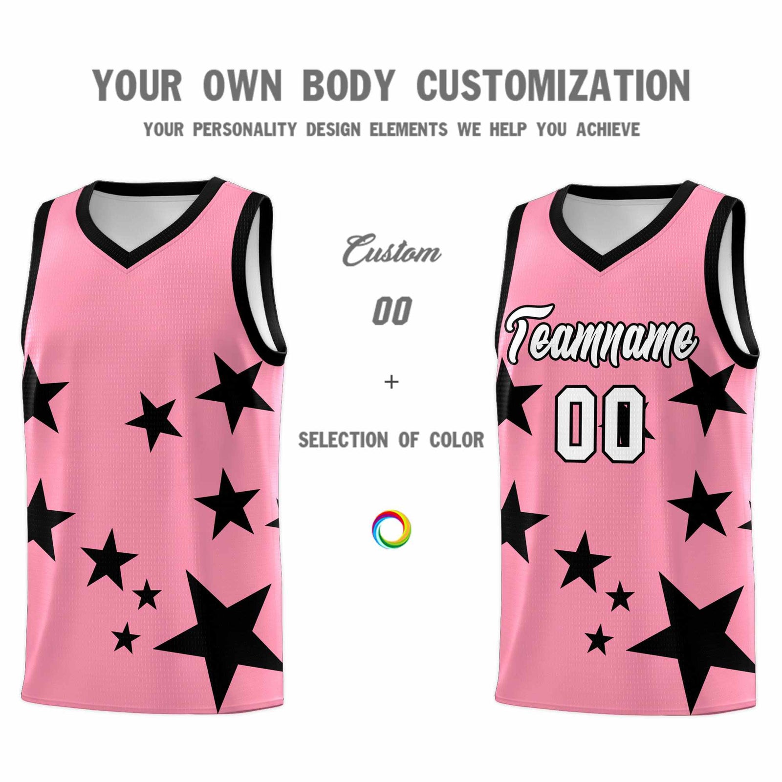 Custom Light Pink Black Graffiti Pattern Star Print Basketball Jersey Sets