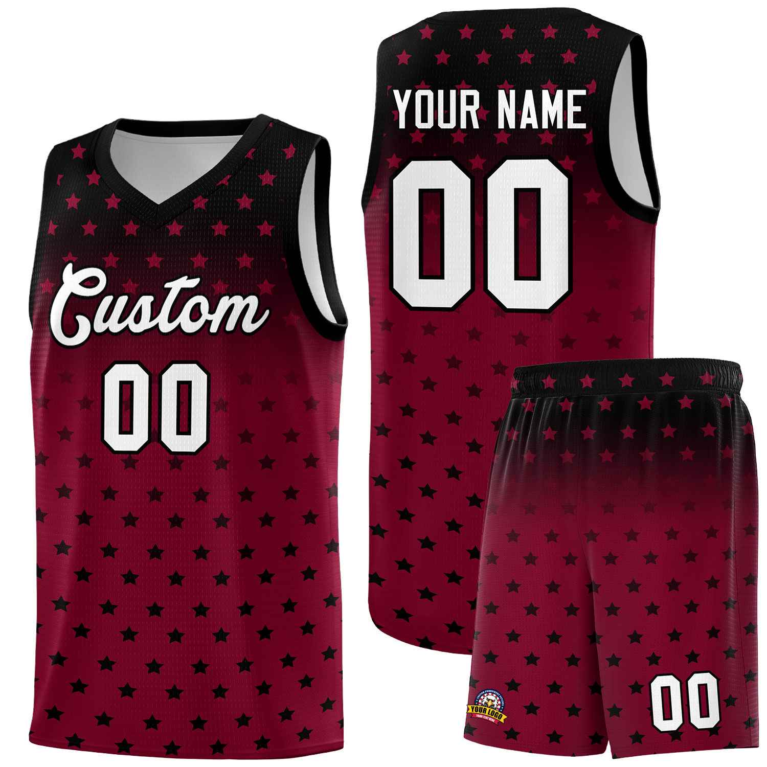 Custom Black Crimson Gradient Start Pattern Basketball Jersey Sets