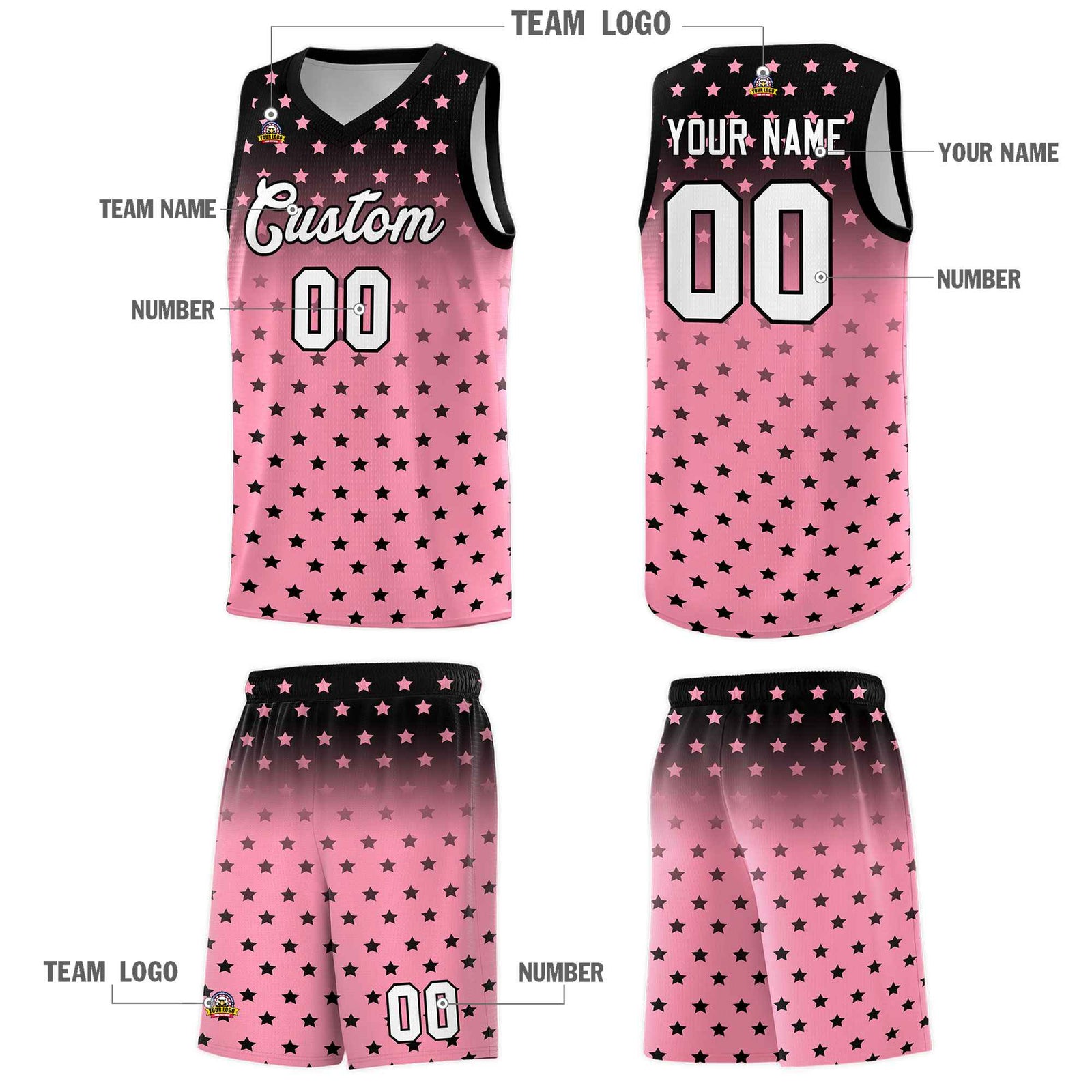 Custom Black Bright Green Gradient Start Pattern Basketball Jersey Sets