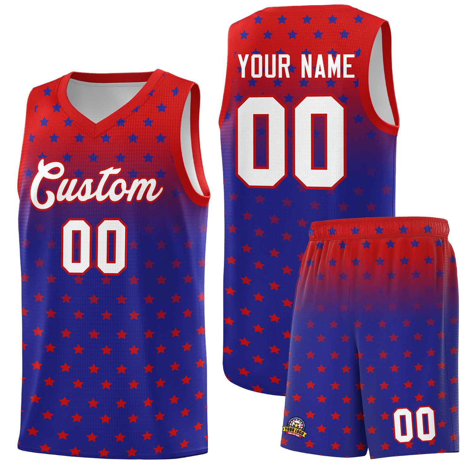 Custom Red Royal Gradient Start Pattern Basketball Jersey Sets