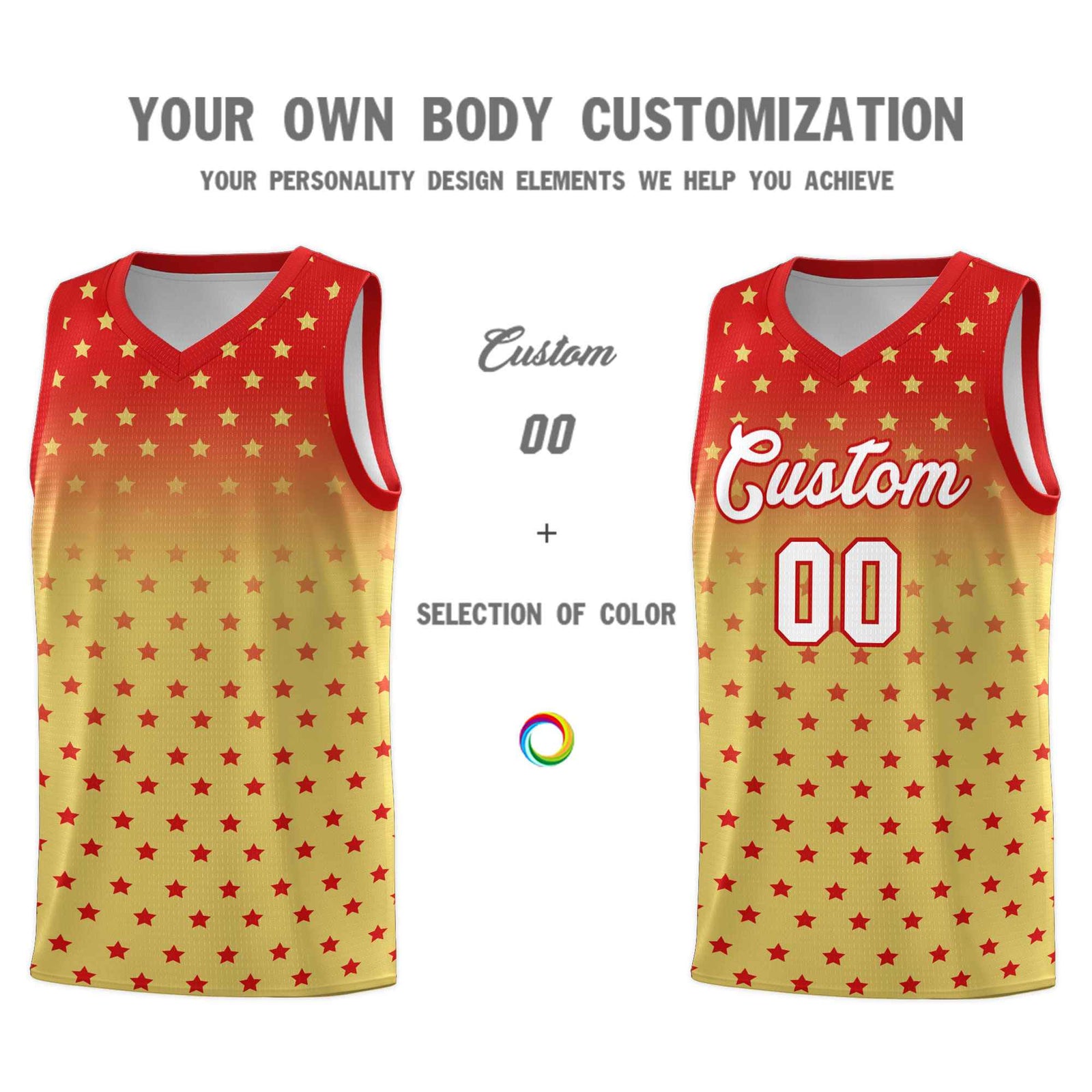 Custom Red Old Gold Gradient Start Pattern Basketball Jersey Sets
