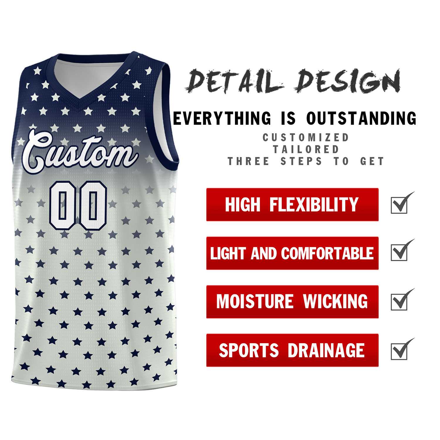 Custom Navy Gray Gradient Start Pattern Basketball Jersey Sets