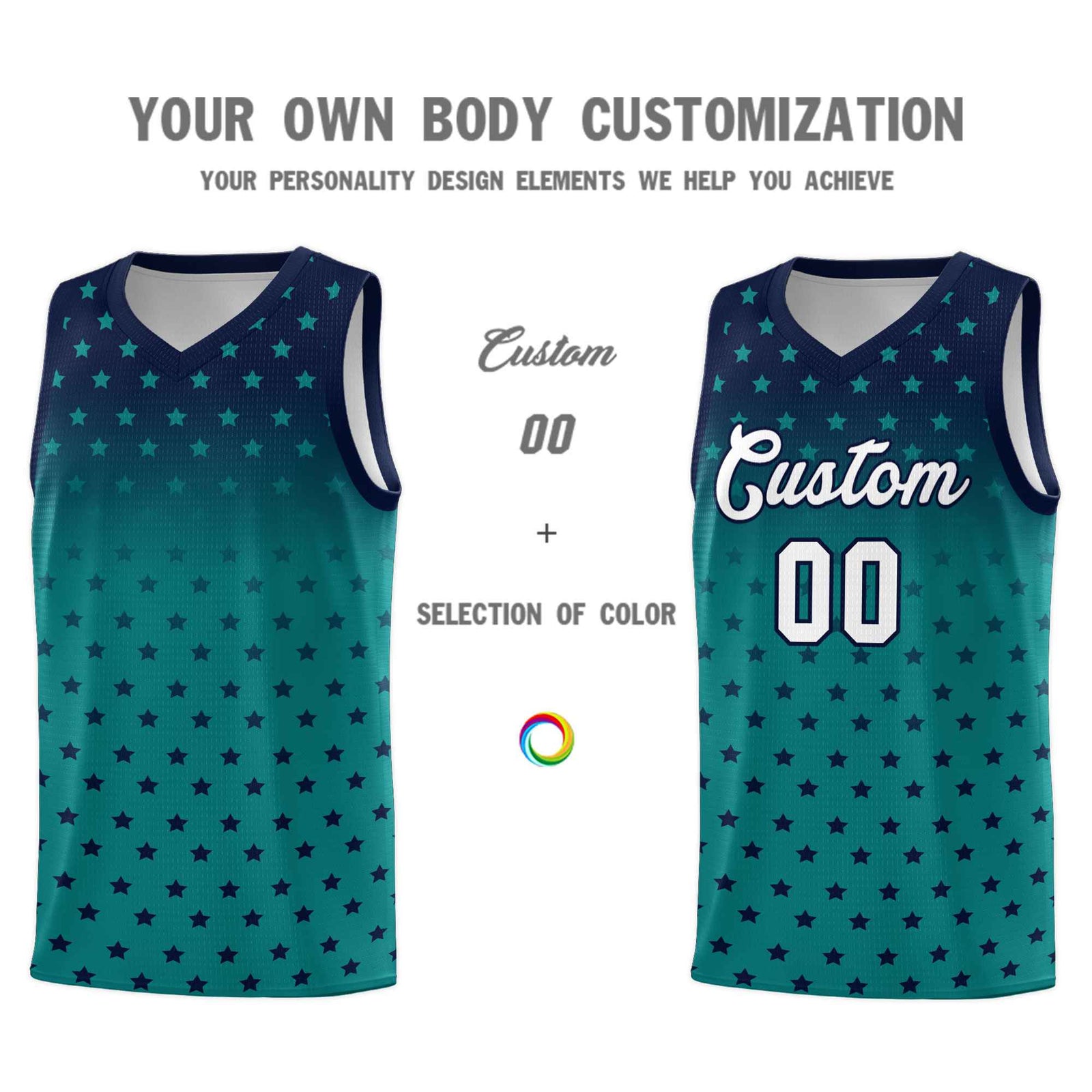 Custom Navy Aqua Gradient Start Pattern Basketball Jersey Sets