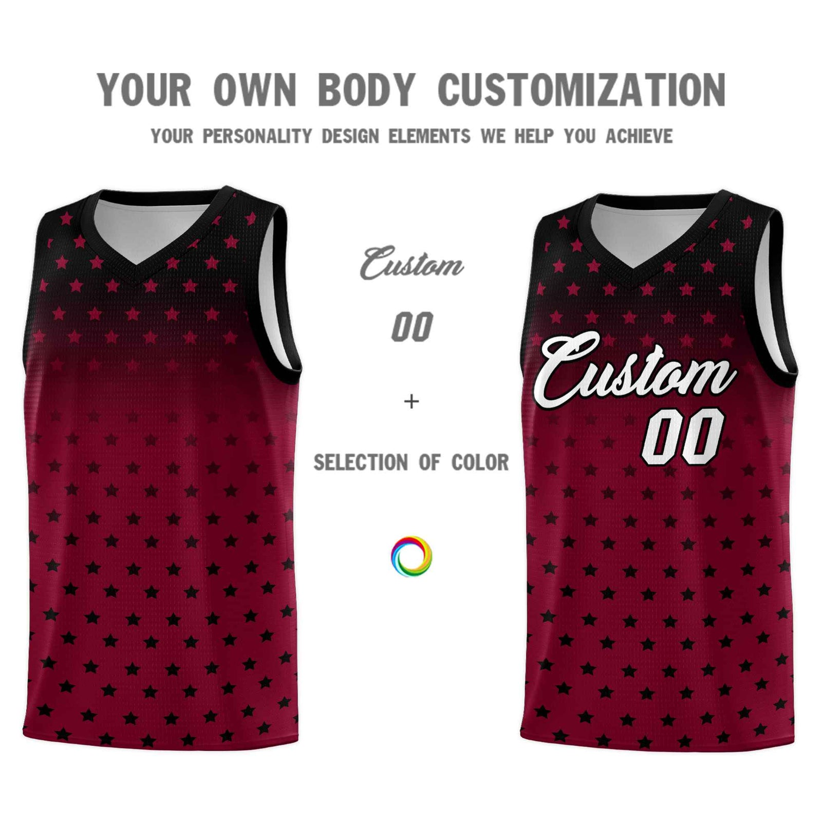 Custom Black Crimson Gradient Start Pattern Basketball Jersey Sets