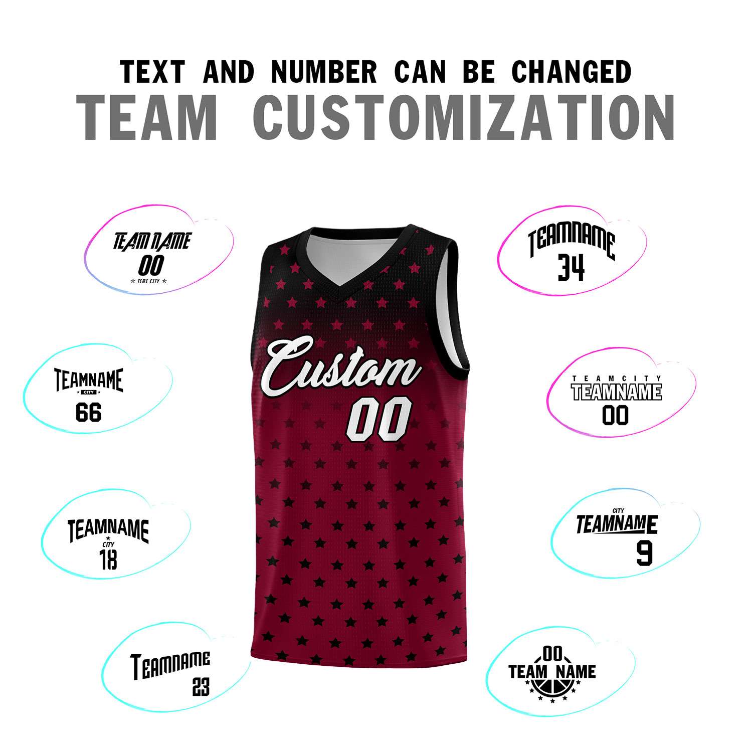 Custom Black Crimson Gradient Start Pattern Basketball Jersey Sets