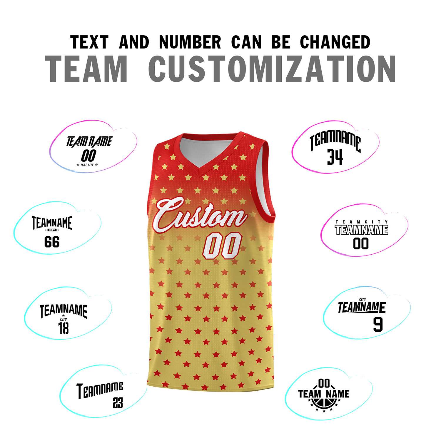 Custom Red Old Gold Gradient Start Pattern Basketball Jersey Sets