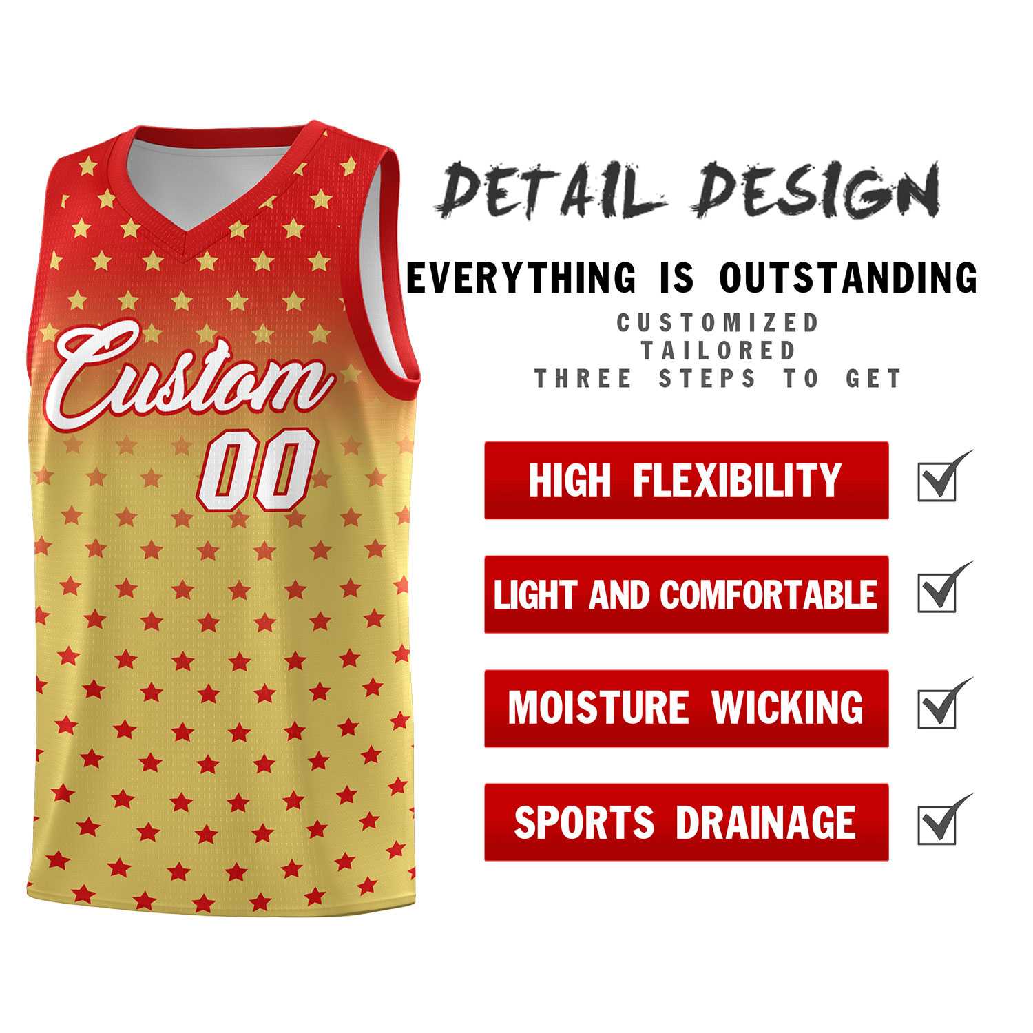 Custom Red Old Gold Gradient Start Pattern Basketball Jersey Sets