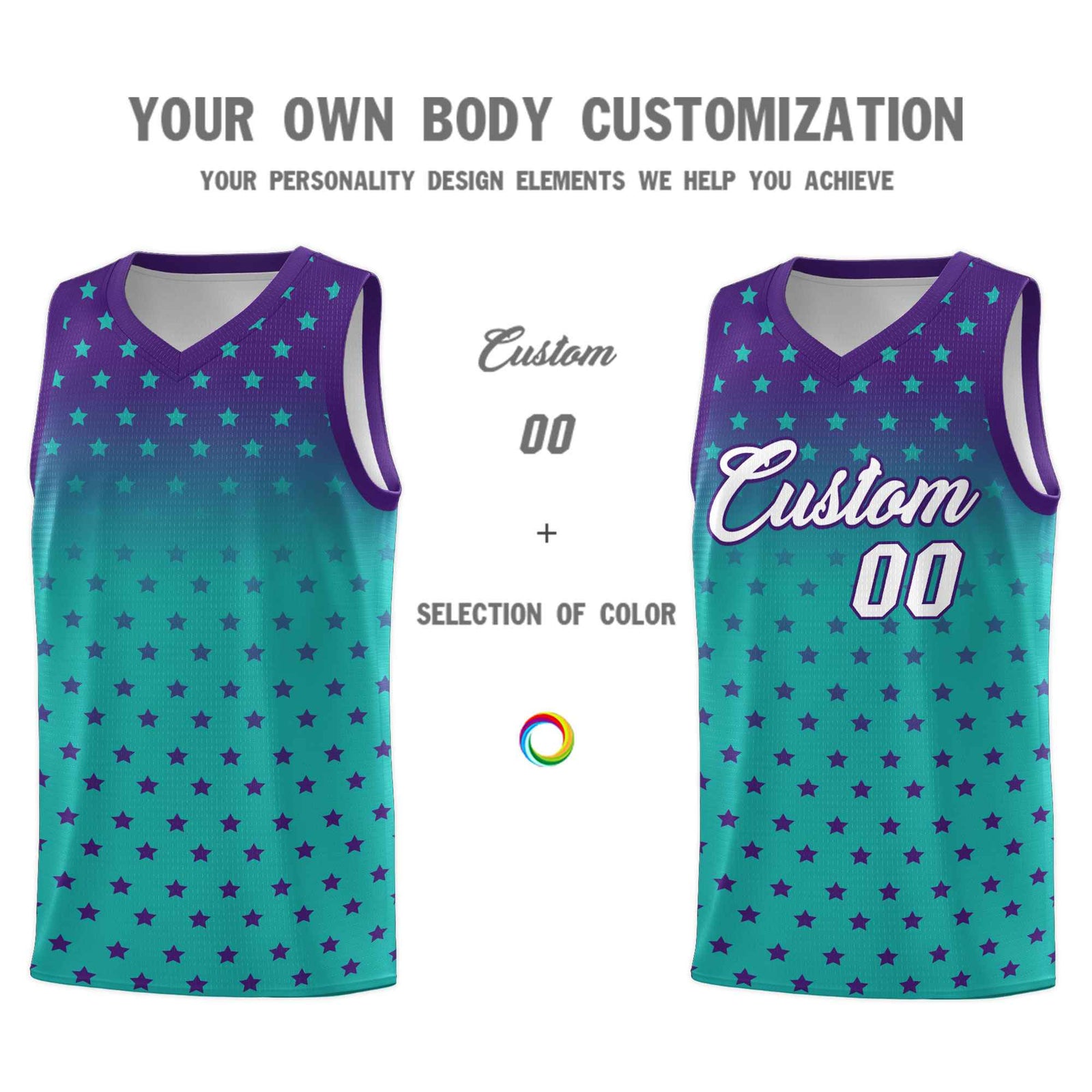 Custom Purple Aqua Gradient Start Pattern Basketball Jersey Sets