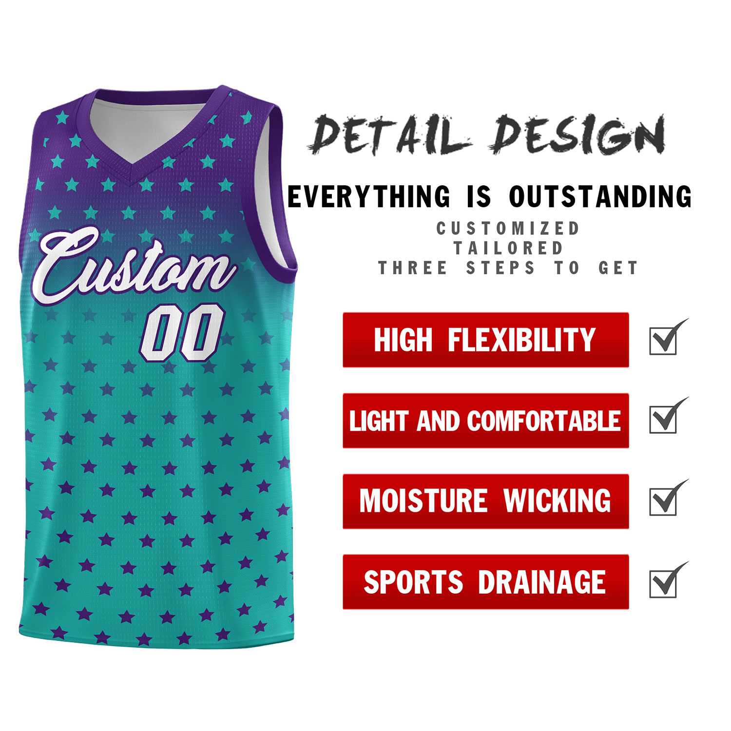 Custom Purple Aqua Gradient Start Pattern Basketball Jersey Sets
