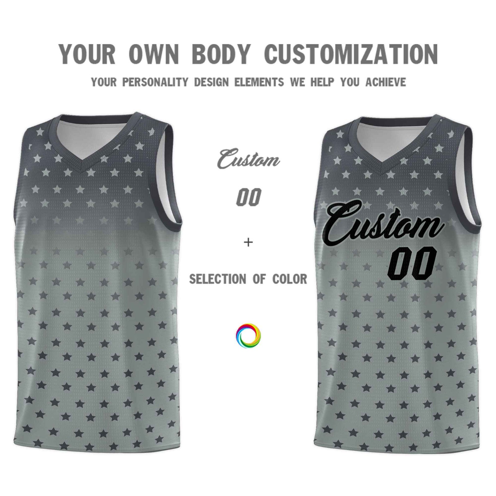 Custom Dark Gray Silver Gradient Start Pattern Basketball Jersey Sets