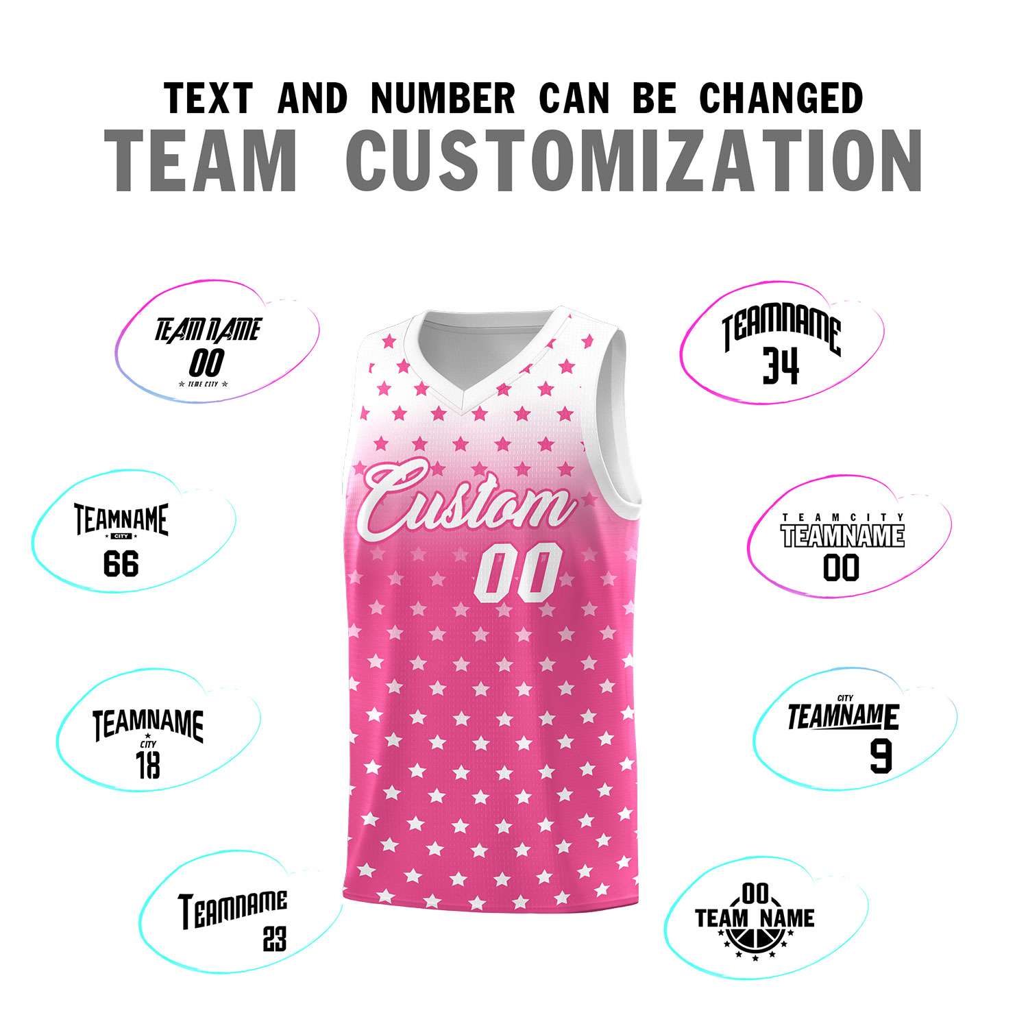Custom White Pink Gradient Start Pattern Basketball Jersey Sets