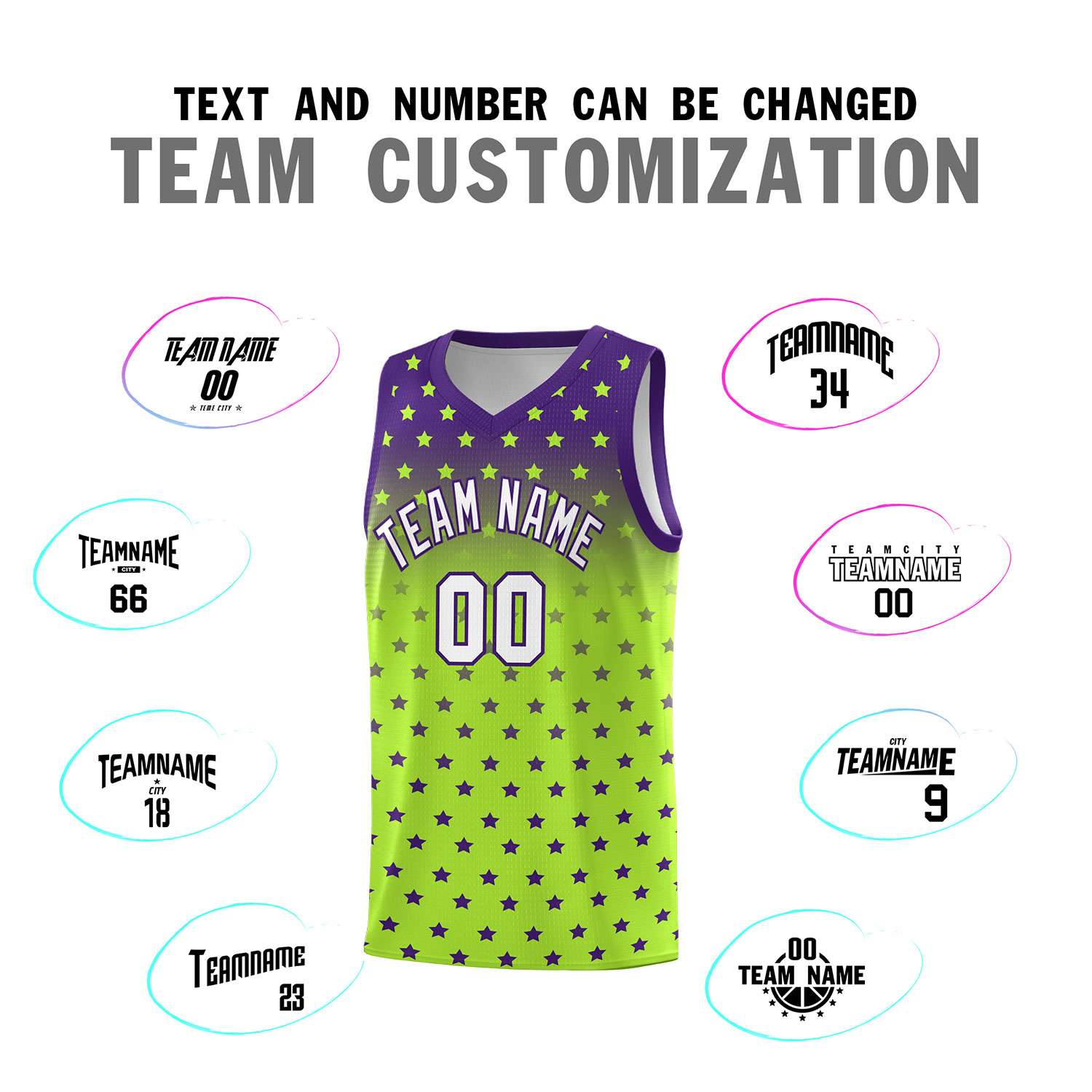 Custom Purple Light Green Gradient Start Pattern Basketball Jersey Sets