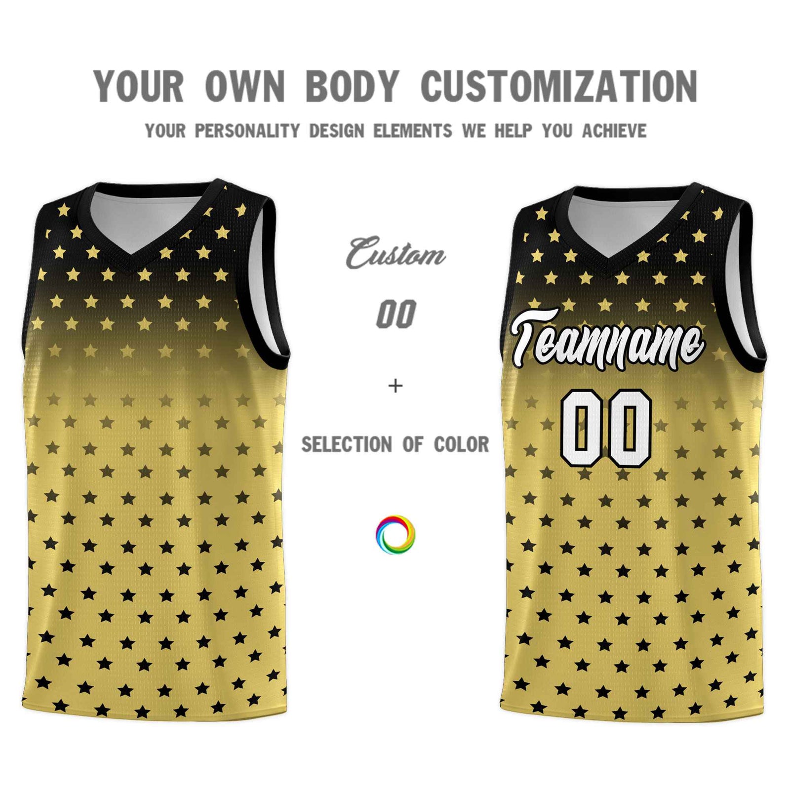 Custom Black Old Gold Gradient Start Pattern Basketball Jersey Sets