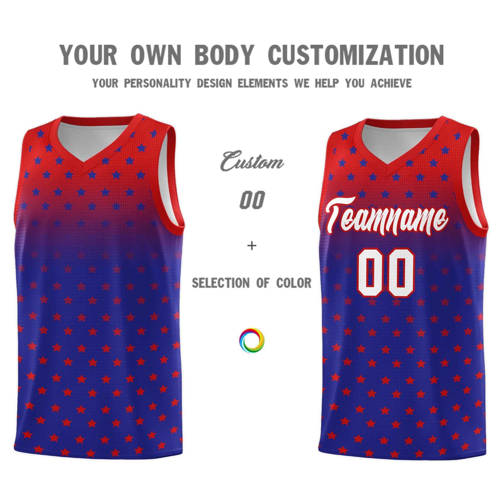 Custom Red Royal Gradient Start Pattern Basketball Jersey Sets