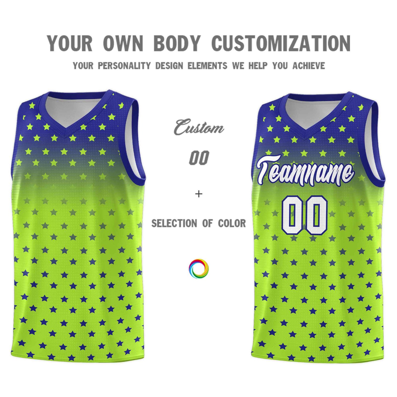 Custom Royal Light Green Gradient Start Pattern Basketball Jersey Sets