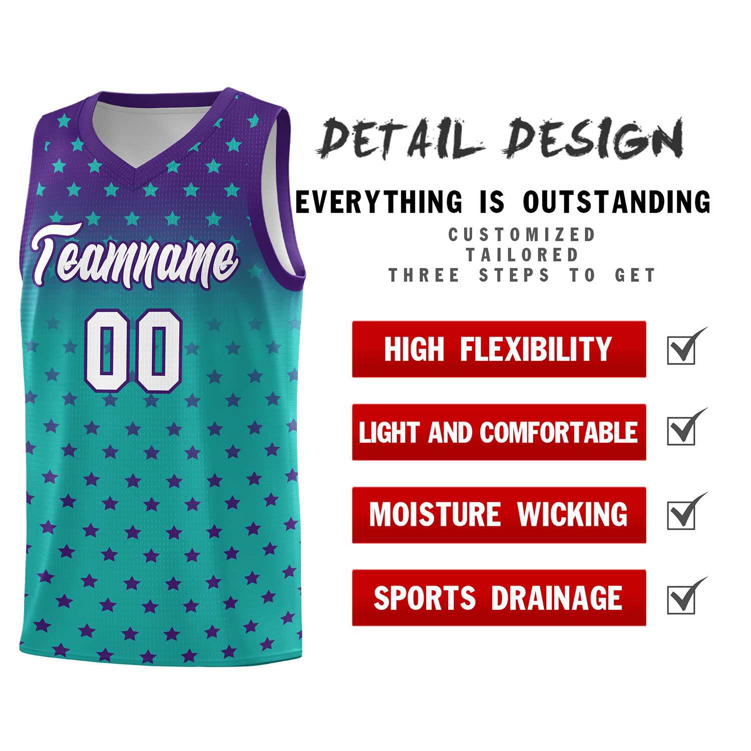 Custom Purple Aqua Gradient Start Pattern Basketball Jersey Sets