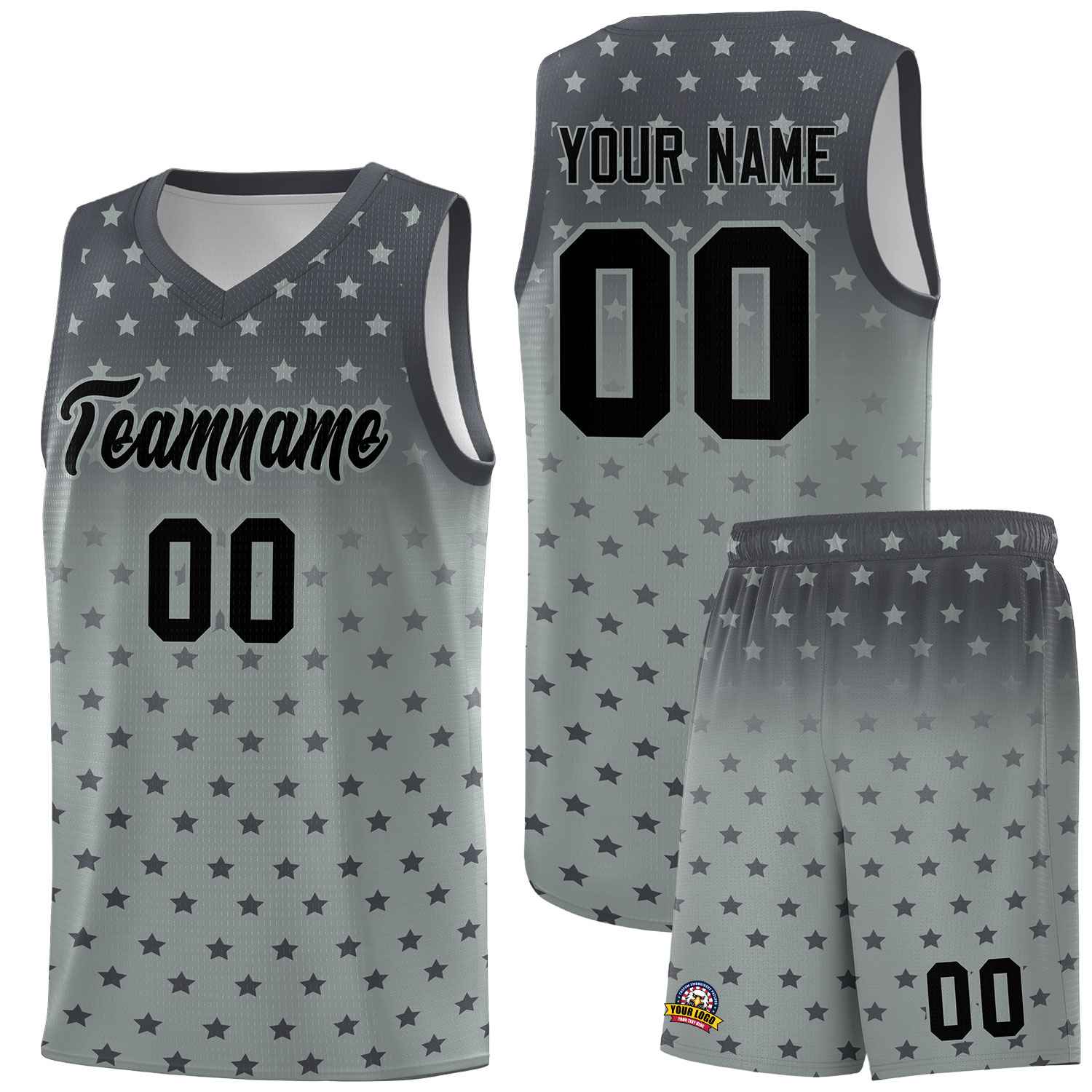 Custom Dark Gray Silver Gradient Start Pattern Basketball Jersey Sets