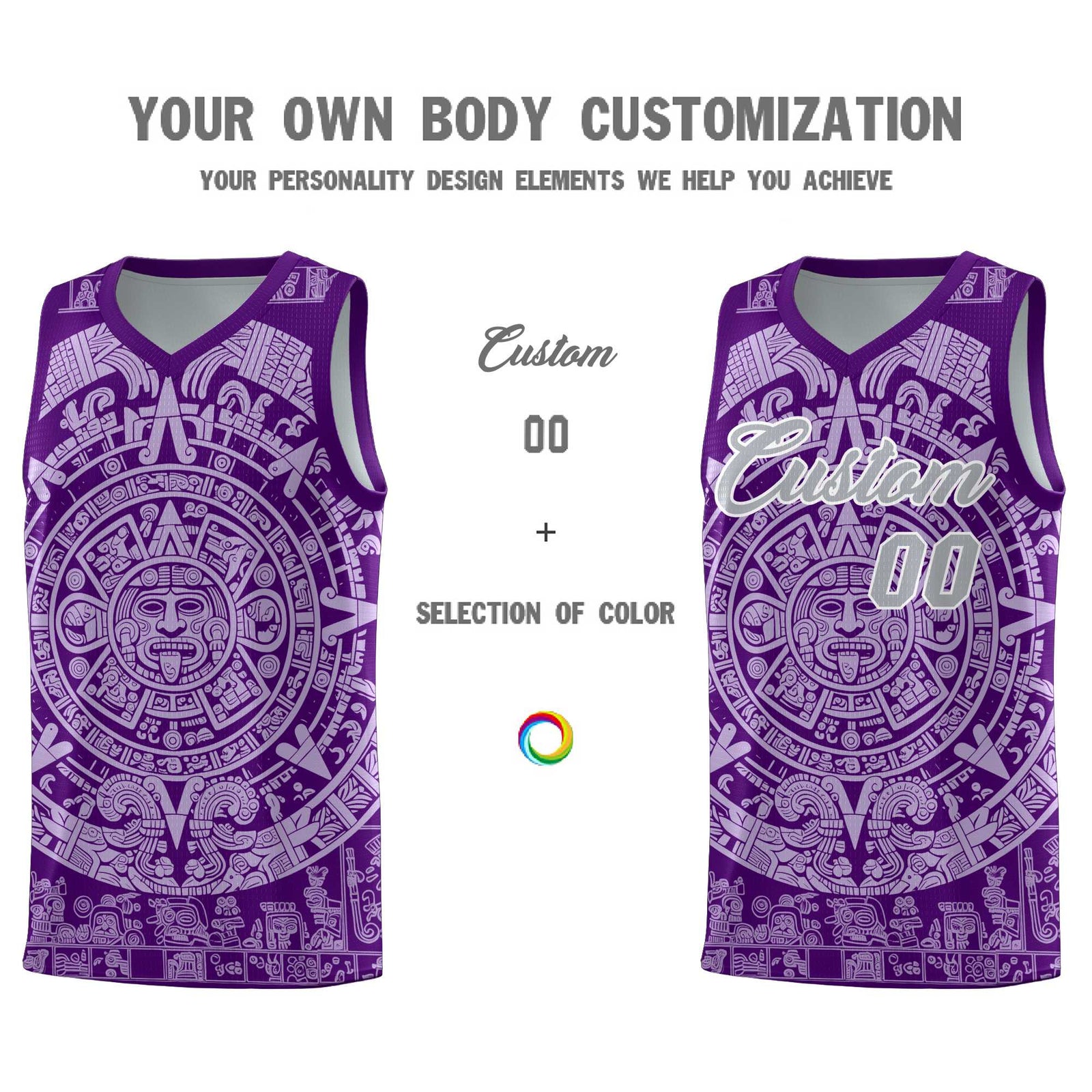 Custom Youth Basketball Jerseys Light Purple Aztec Sun Stone Pattern Custom Team Set
