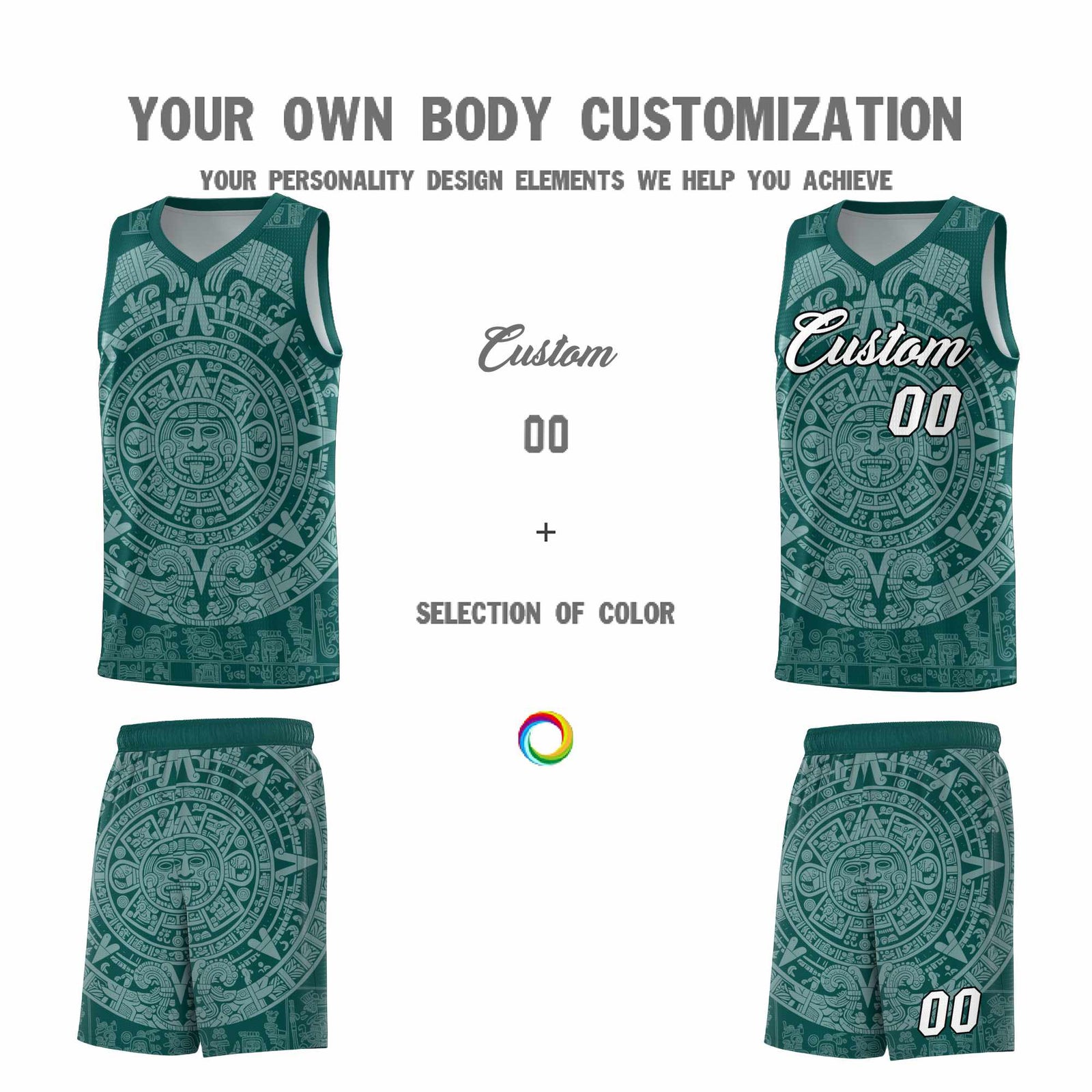 Custom Youth Basketball Jerseys White Aztec Sun Stone Design Team Uniform