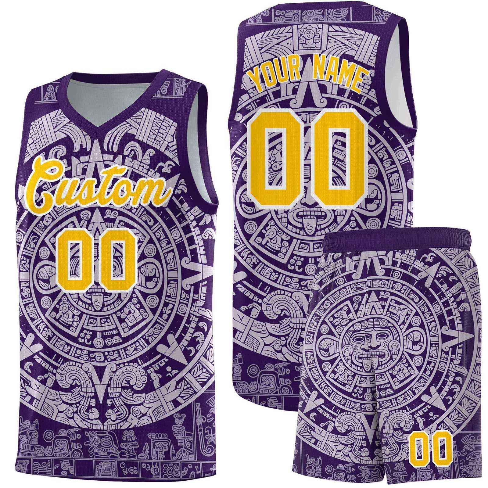 Custom Youth Basketball Jerseys Light Purple Aztec Sun Stone Pattern Custom Team Set