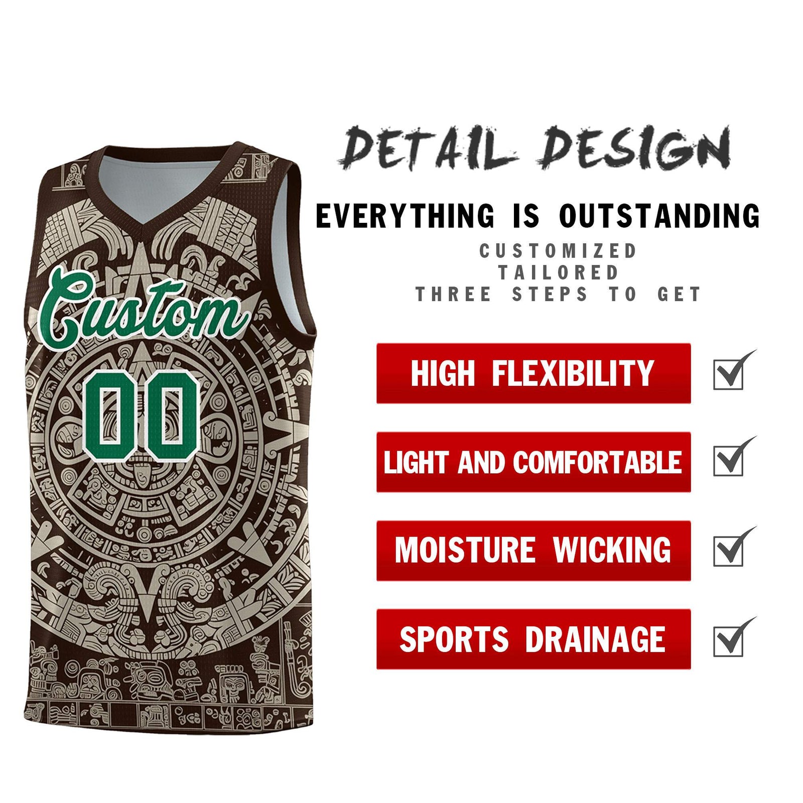 Custom Youth Basketball Jerseys Light Khaki Aztec Sun Stone Design Team Uniform