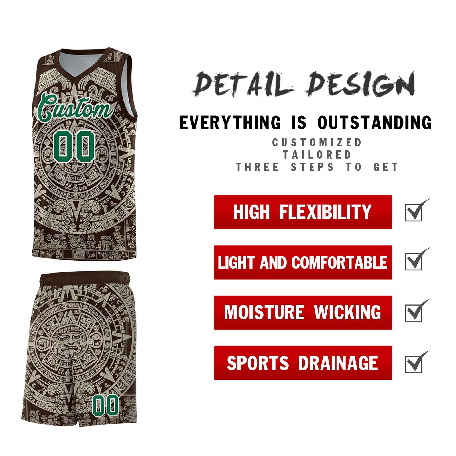 Custom Youth Basketball Jerseys Light Khaki Aztec Sun Stone Design Team Uniform