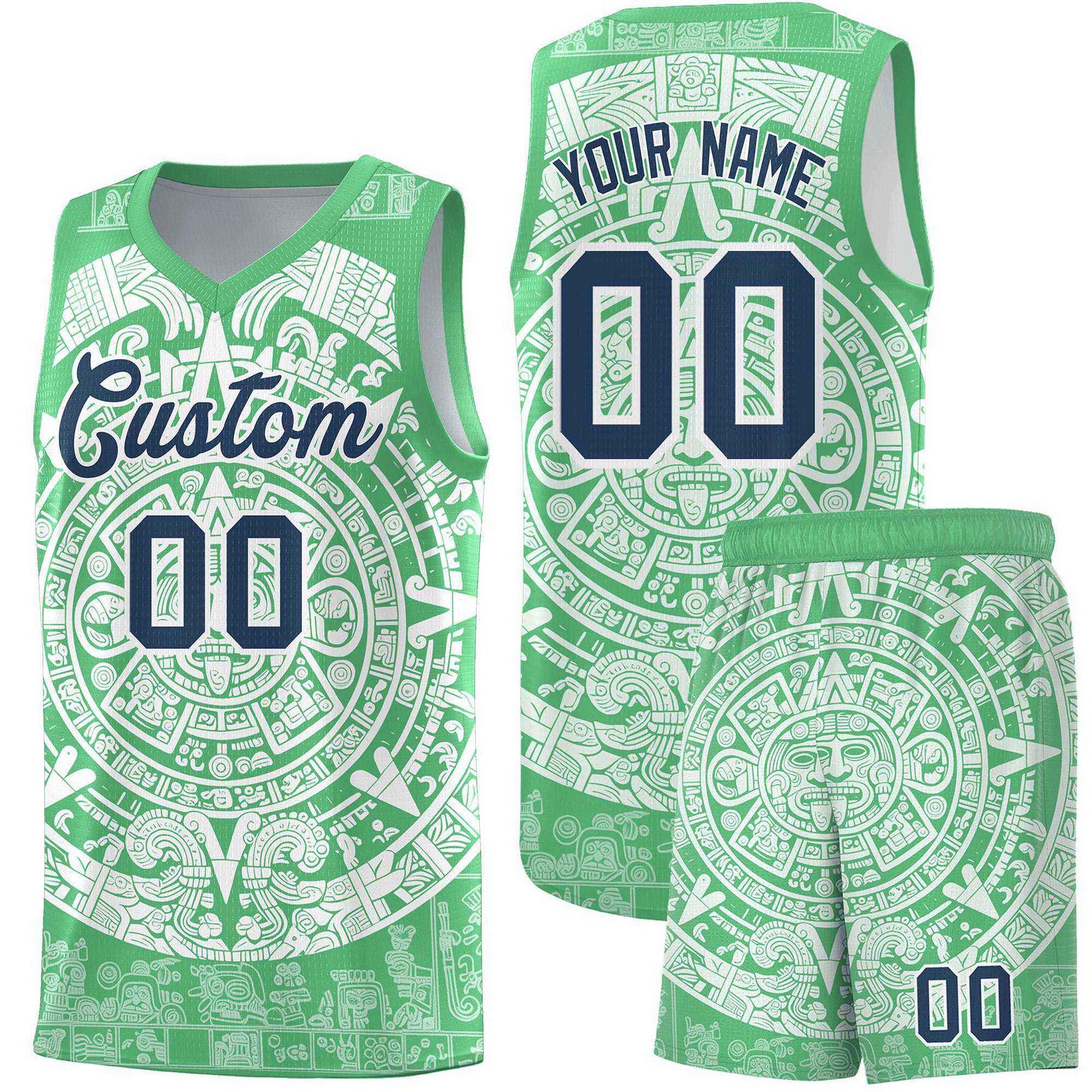 Custom Youth Basketball Jerseys White Aztec Sun Stone Design Team Uniform