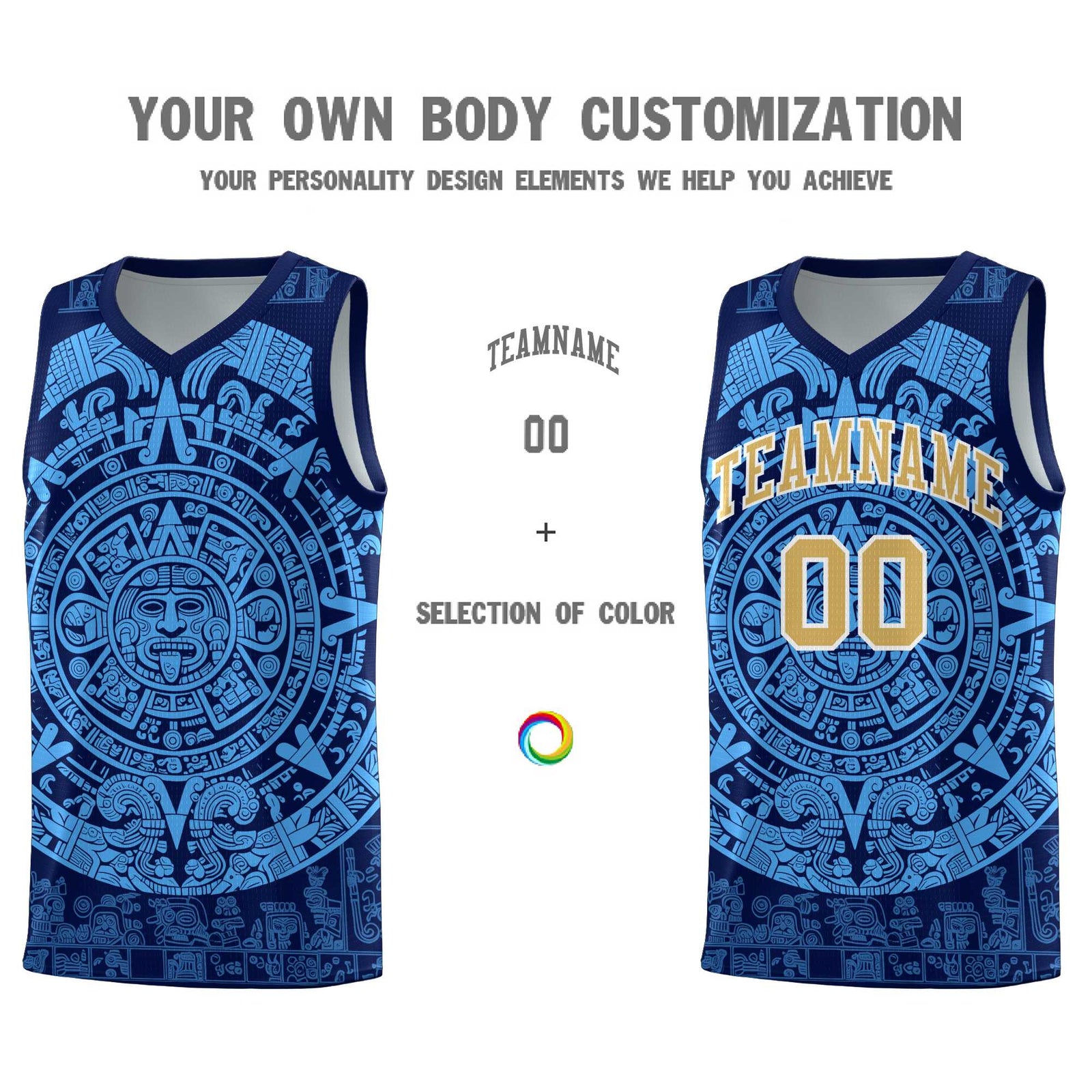 Custom Youth Basketball Jerseys Powder Blue Aztec Sun Stone Personalized Uniform