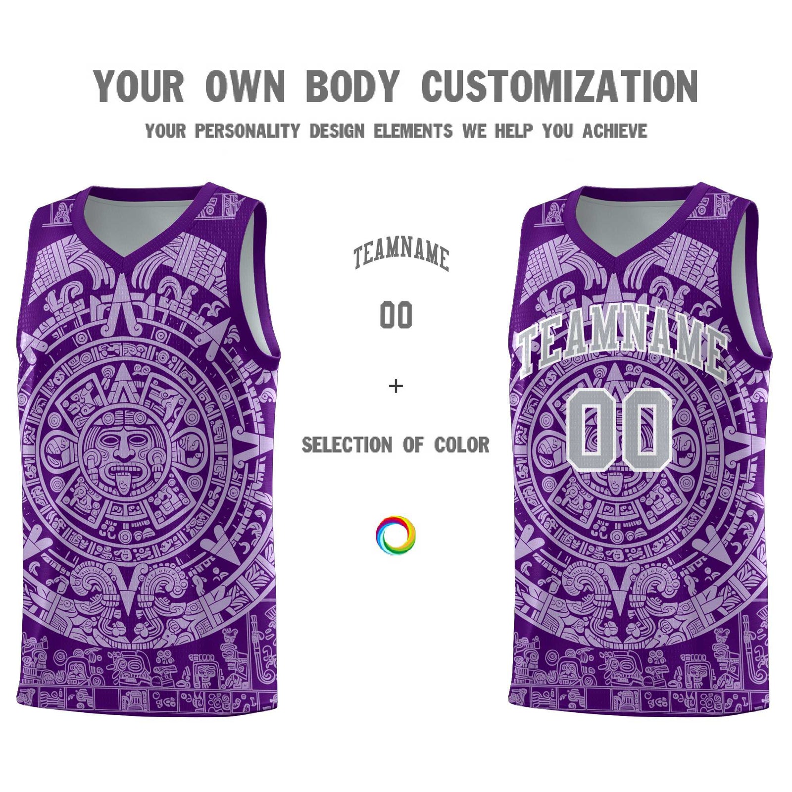 Custom Youth Basketball Jerseys Light Purple Aztec Sun Stone Pattern Custom Team Set