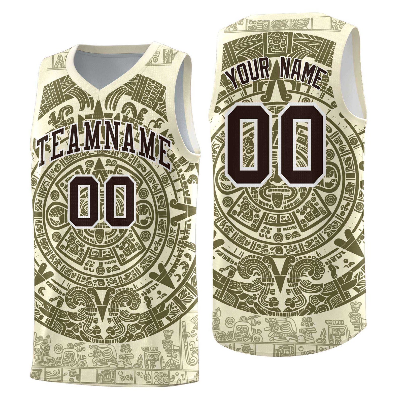 Custom Youth Basketball Jerseys Olive Aztec Sun Stone Personalized Uniform