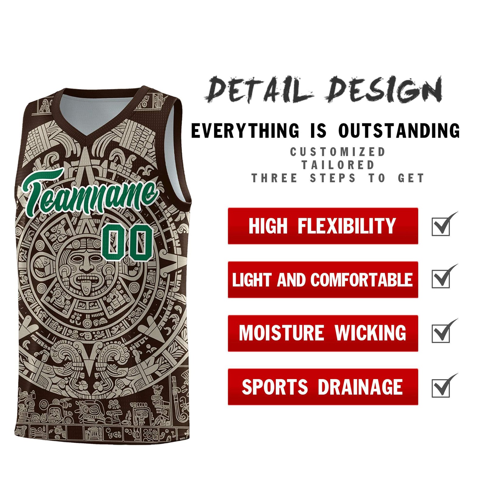 Custom Youth Basketball Jerseys Light Khaki Aztec Sun Stone Design Team Uniform