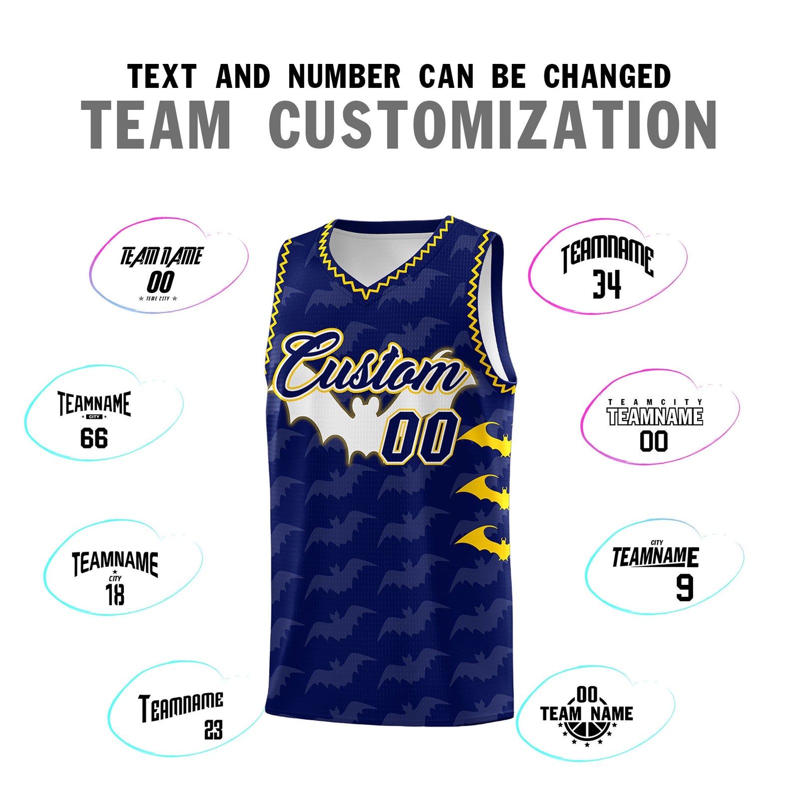 Custom Navy Gold Bat Pattern Halloween Basketball Jersey | For Men,For Kid,For Youth,Sublimation Printed,Perfect for Training,Perfect for Parties,Add Name and Numbern | KXKSHOP