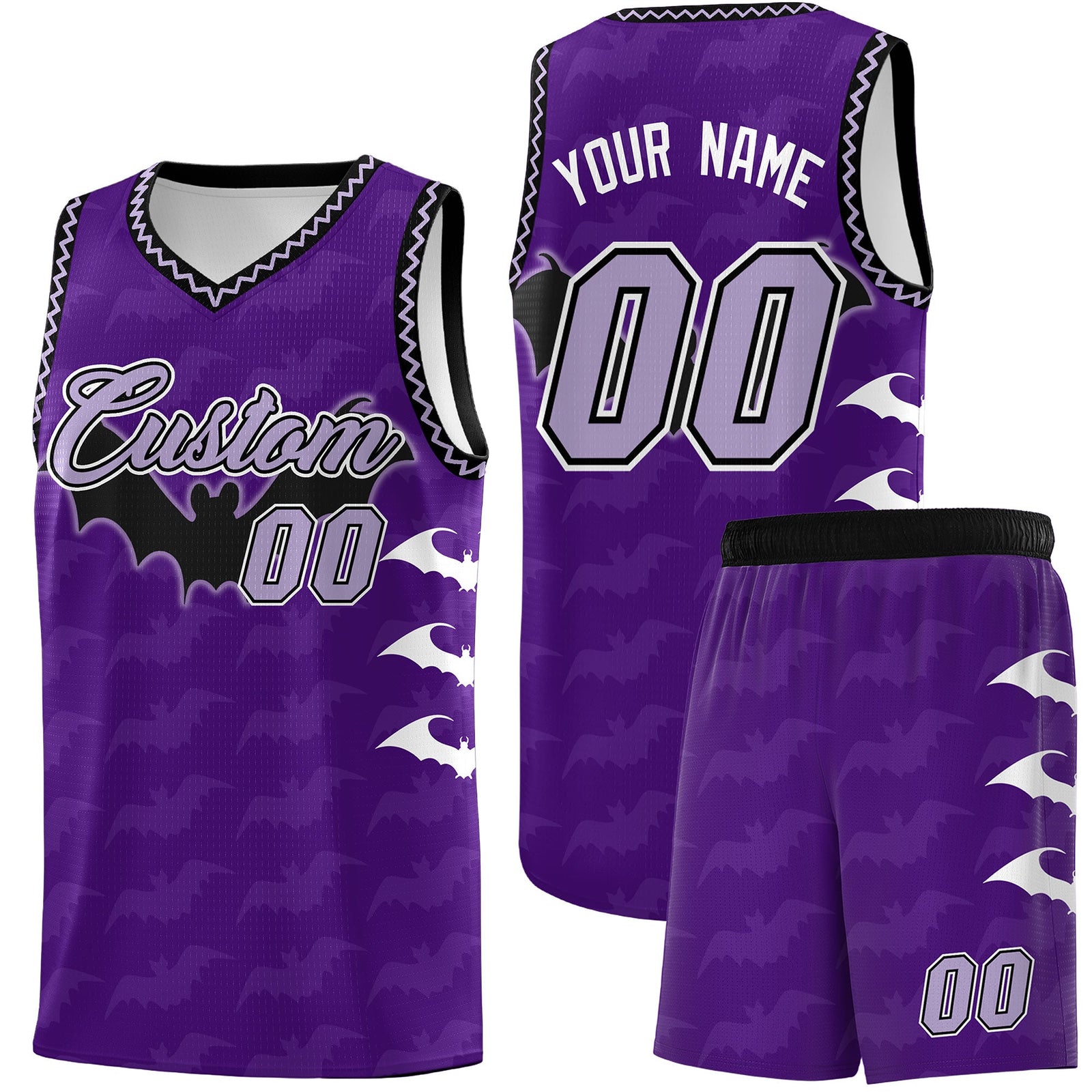 Custom Purple Light Purple Bat Pattern Halloween Basketball Jersey | For Men,For Kid,For Youth,Sublimation Printed,Perfect for Training,Perfect for Parties,Add Name and Numbern | KXKSHOP