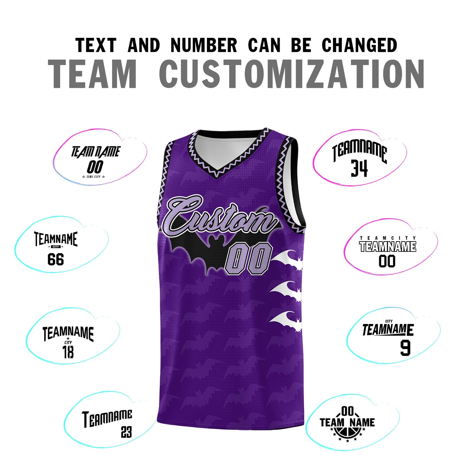 Custom Purple Light Purple Bat Pattern Halloween Basketball Jersey | For Men,For Kid,For Youth,Sublimation Printed,Perfect for Training,Perfect for Parties,Add Name and Numbern | KXKSHOP