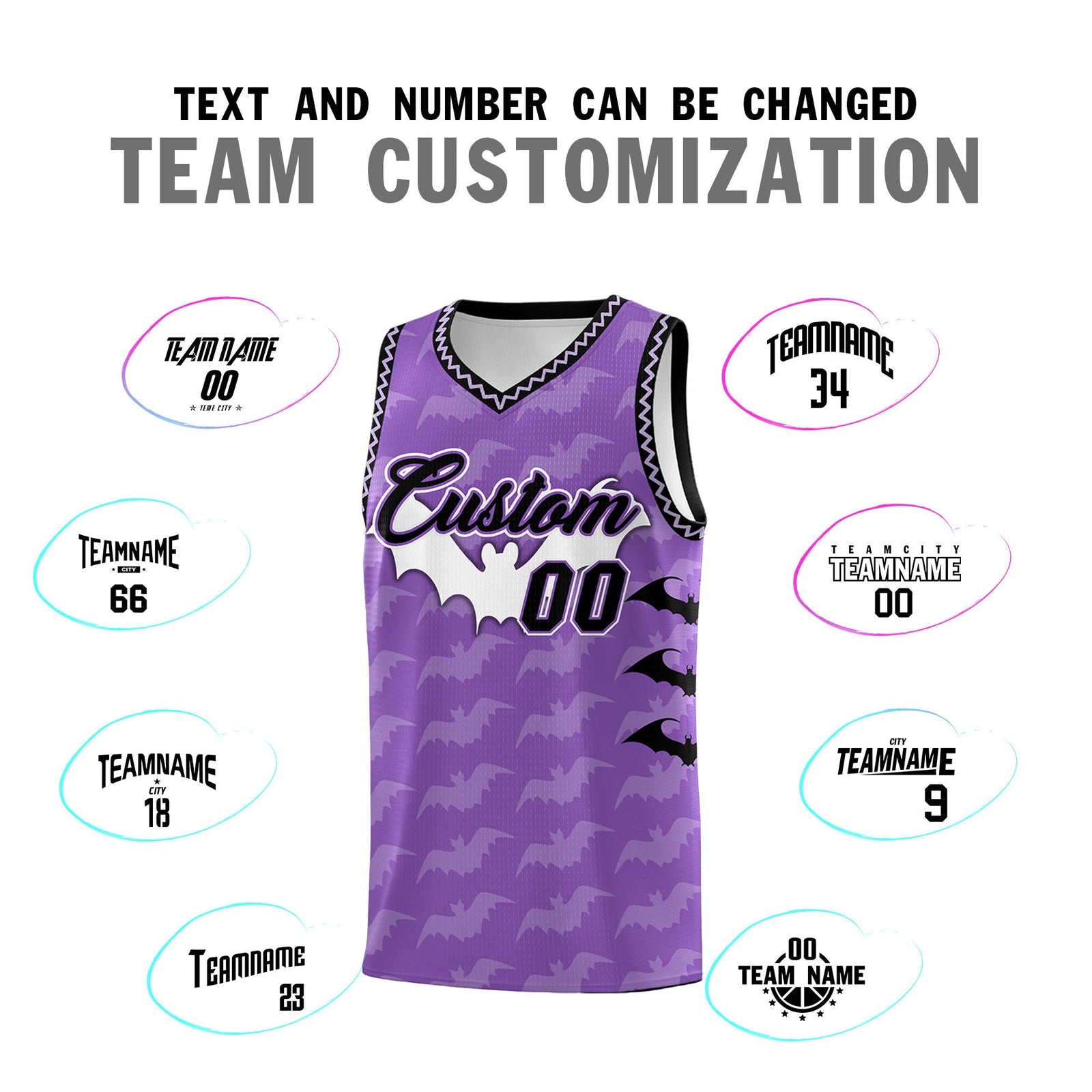 Custom Light Purple Bat Pattern Halloween Basketball Jersey | For Men,For Kid,For Youth,Sublimation Printed,Perfect for Training,Perfect for Parties,Add Name and Numbern | KXKSHOP
