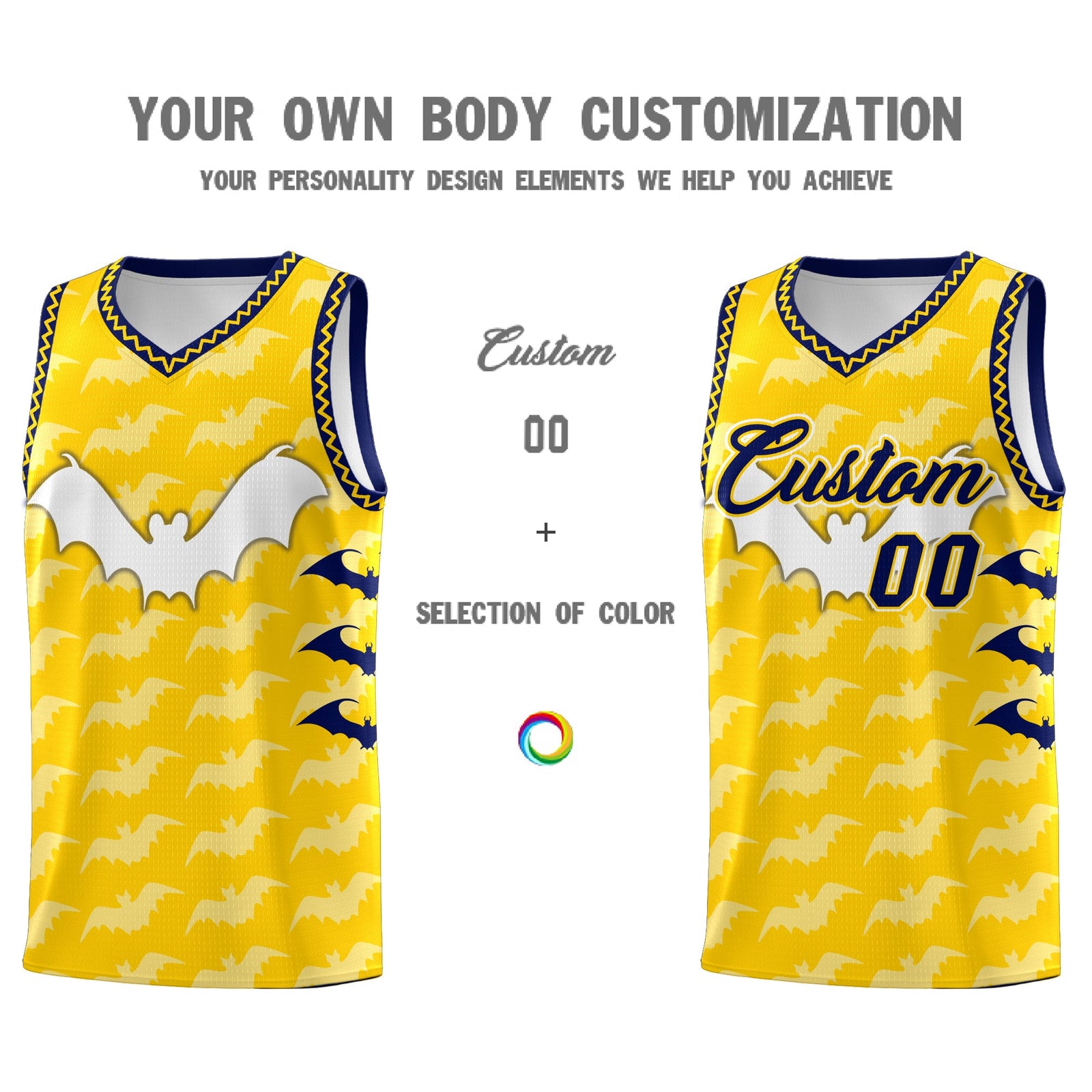 Custom Gold White Navy Bat Pattern Halloween Basketball Jersey | For Men,For Kid,For Youth,Sublimation Printed,Perfect for Training,Perfect for Parties,Add Name and Numbern | KXKSHOP