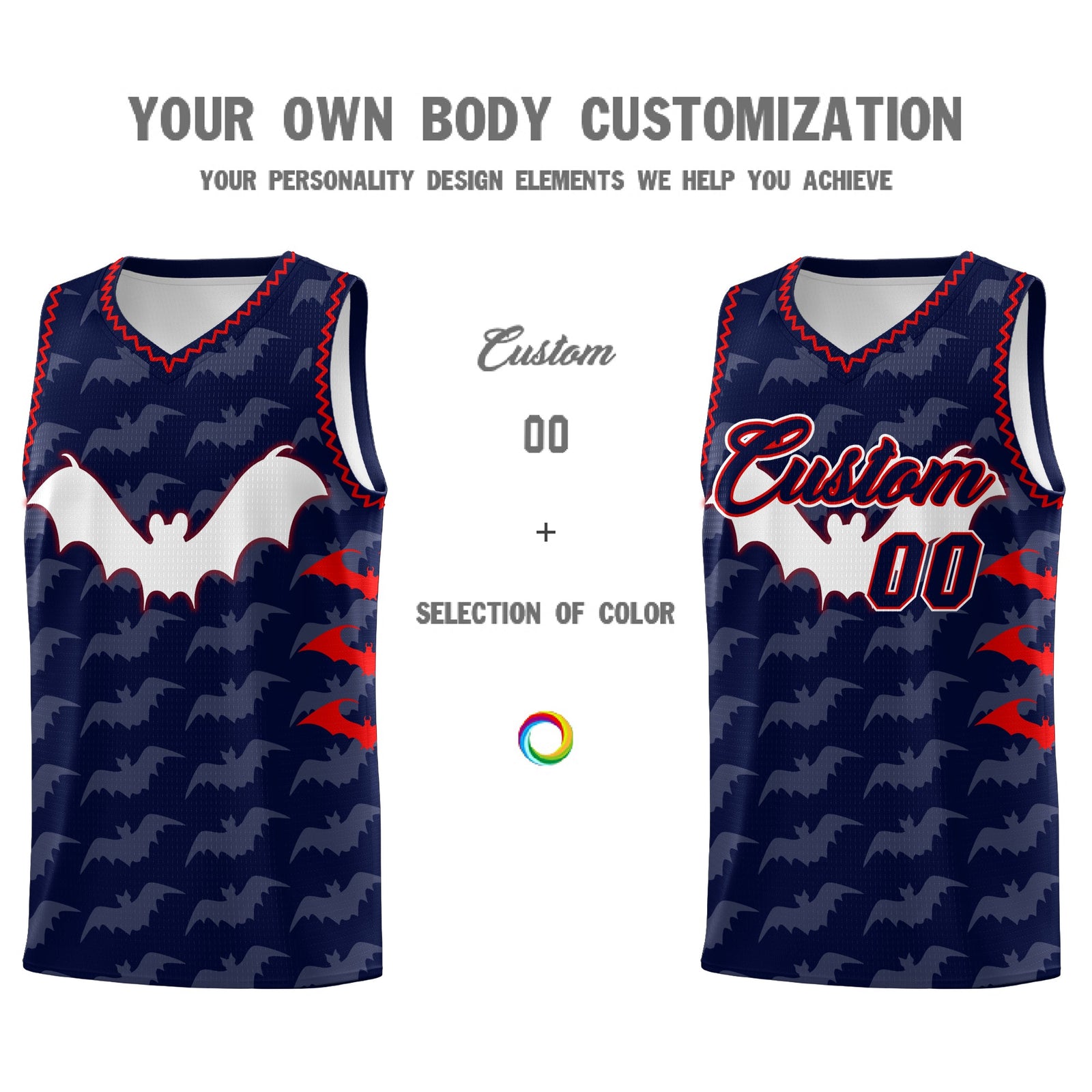 Custom Navy Red Bat Pattern Halloween Basketball Jersey | For Men,For Kid,For Youth,Sublimation Printed,Perfect for Training,Perfect for Parties,Add Name and Numbern | KXKSHOP