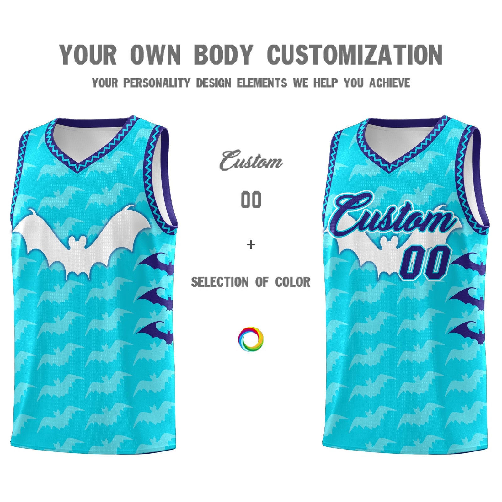 Custom Sky Blue Bat Pattern Halloween Basketball Jersey | For Men,For Kid,For Youth,Sublimation Printed,Perfect for Training,Perfect for Parties,Add Name and Numbern | KXKSHOP