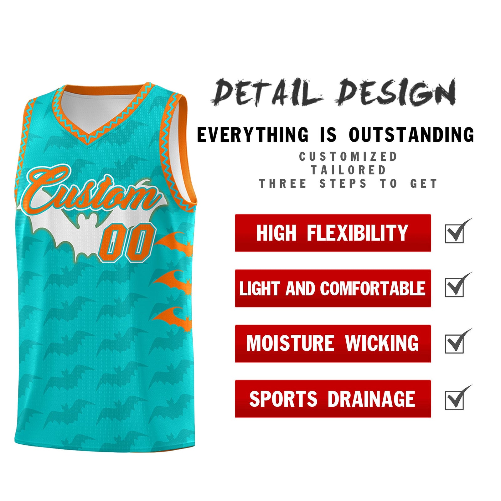 Custom Aqua Orange Bat Pattern Halloween Basketball Jersey | For Men,For Kid,For Youth,Sublimation Printed,Perfect for Training,Perfect for Parties,Add Name and Numbern | KXKSHOP