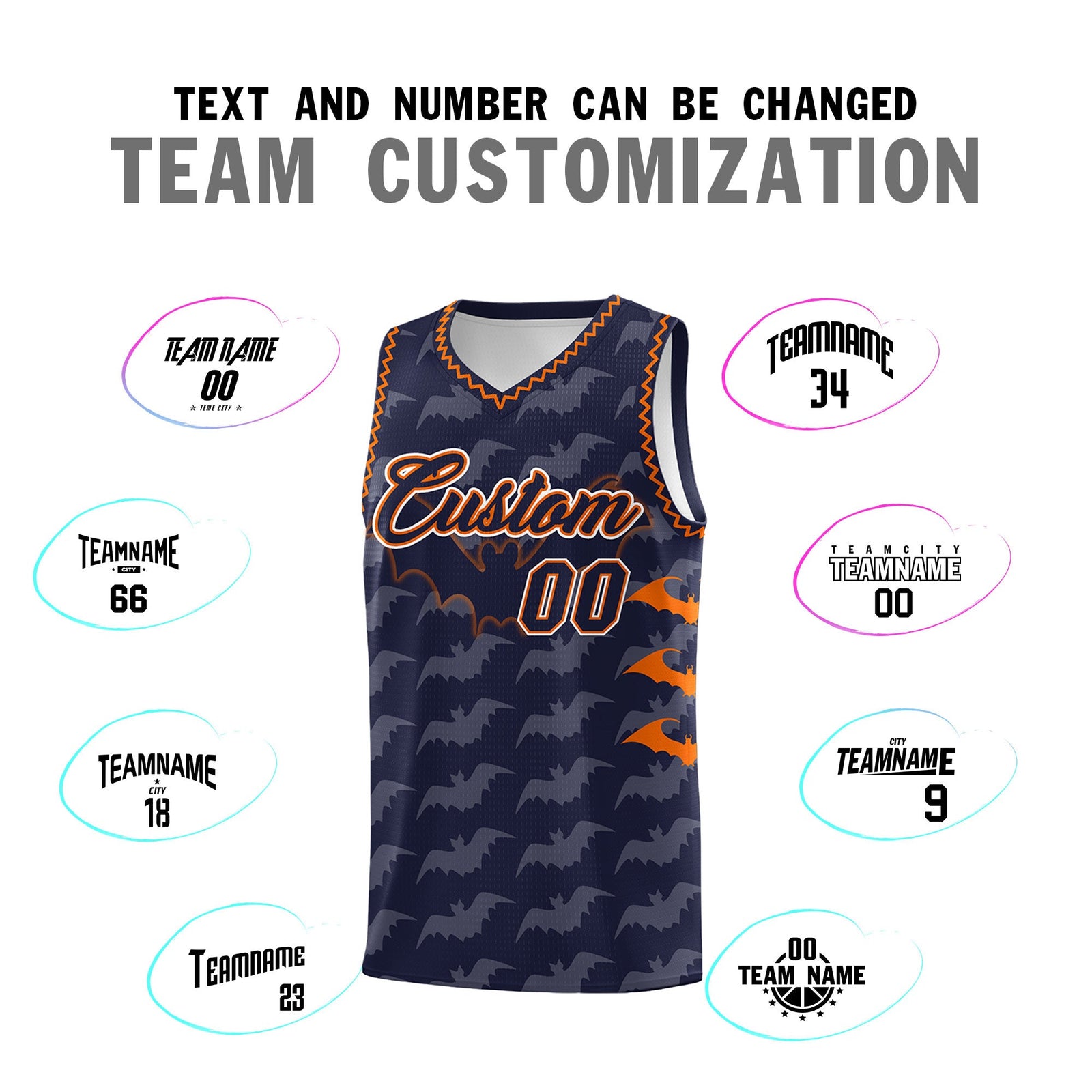 Custom Navy Orange Bat Pattern Halloween Basketball Jersey | For Men,For Kid,For Youth,Sublimation Printed,Perfect for Training,Perfect for Parties,Add Name and Numbern | KXKSHOP