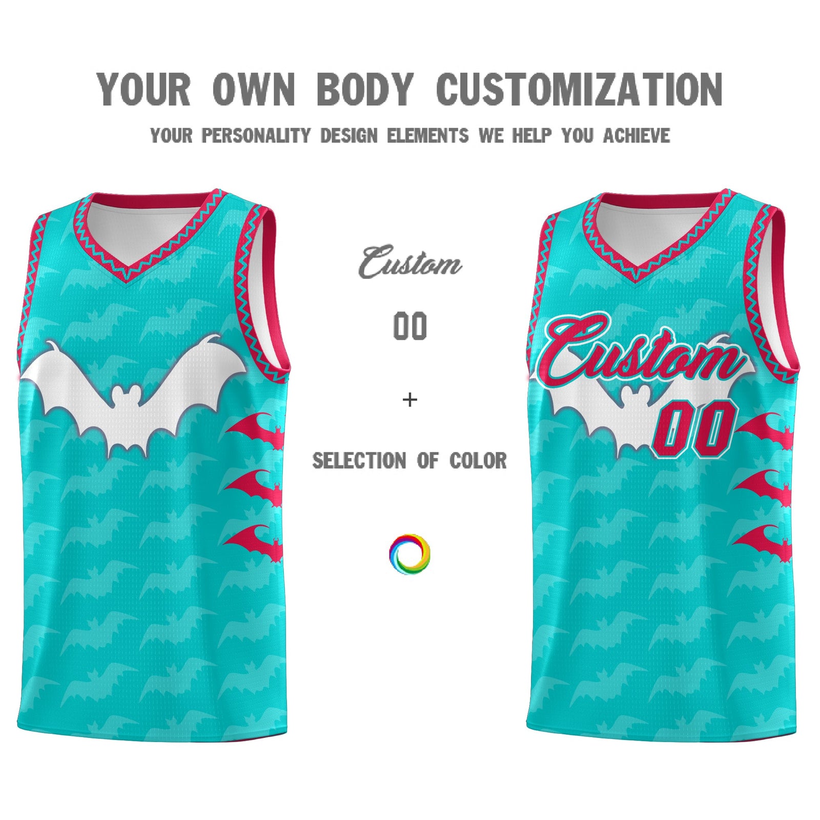 Custom Aqua White Red Bat Pattern Halloween Basketball Jersey | For Men,For Kid,For Youth,Sublimation Printed,Perfect for Training,Perfect for Parties,Add Name and Numbern | KXKSHOP